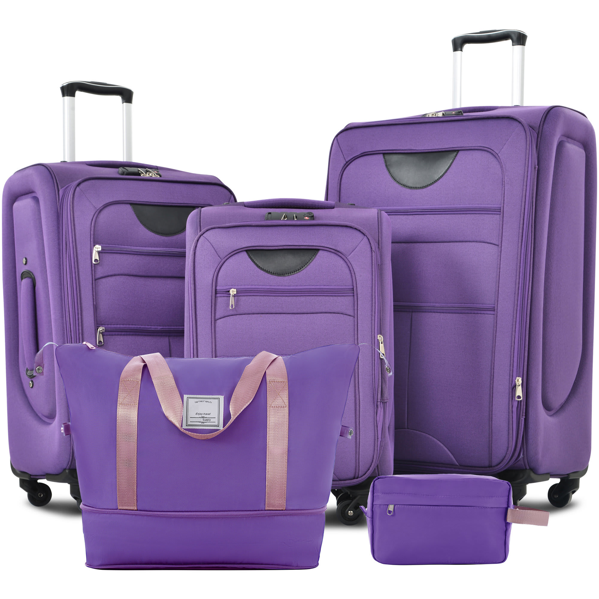 Etokfoks  3 Piece Expandable Spinner Luggage Set with 22 26 30 Inch Suitcases Duffel Bag Toiletry Bag Lightweight Softside TSA Lock