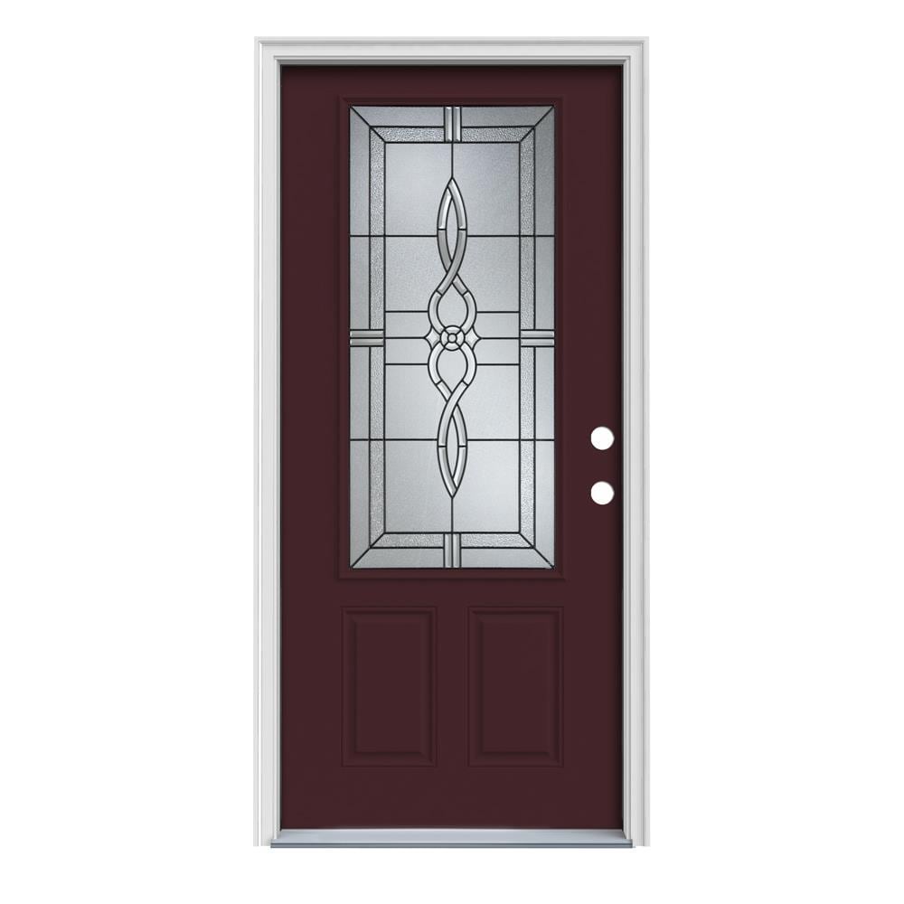JELD-WEN LOWOLJW166700545 Calista 32-in x 80-in x 4-9/16-in Steel 3/4 lite Left-hand inswing Currant Painted Prehung Front Door with Brickmould Insulating core