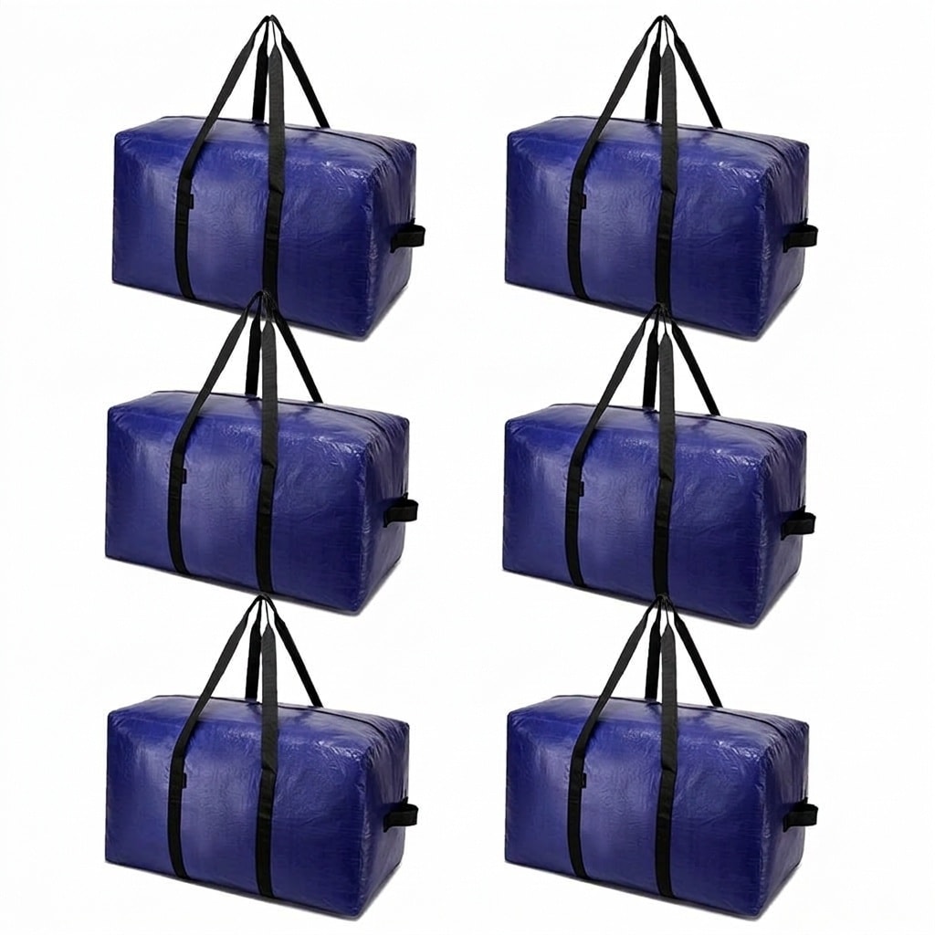 Etokfoks  Blue Extra Large Moving Bags 6 Pack Heavy Duty Storage Totes with Zipper and Handles for Travel and Moving
