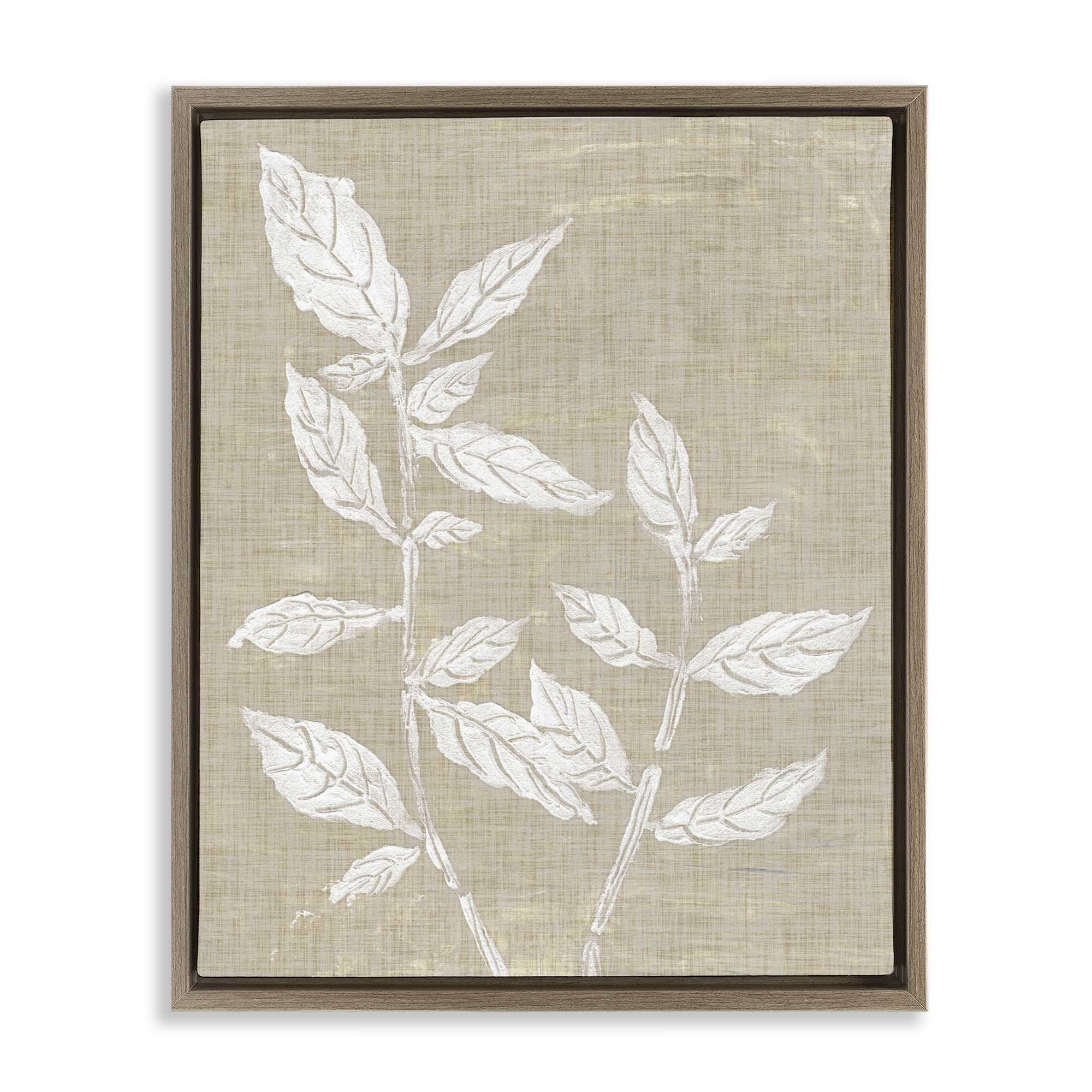 Stupell Industries BS-377-FFE-16X20 Leaves on Distressed Textile Floating Frame design by Melissa Wang