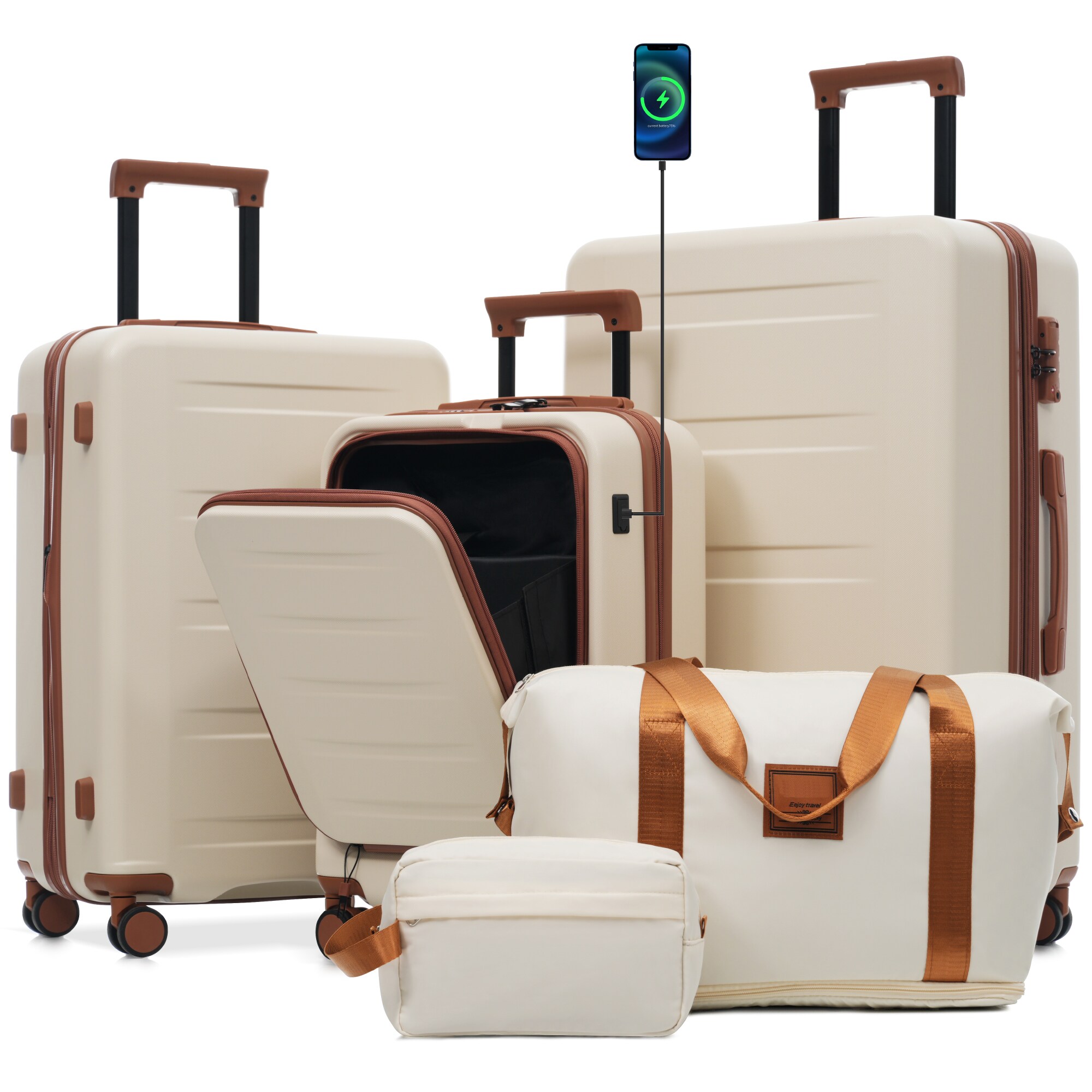Wooakway 5 Piece Hardside Luggage Sets Expandable Carry On Suitcase ...
