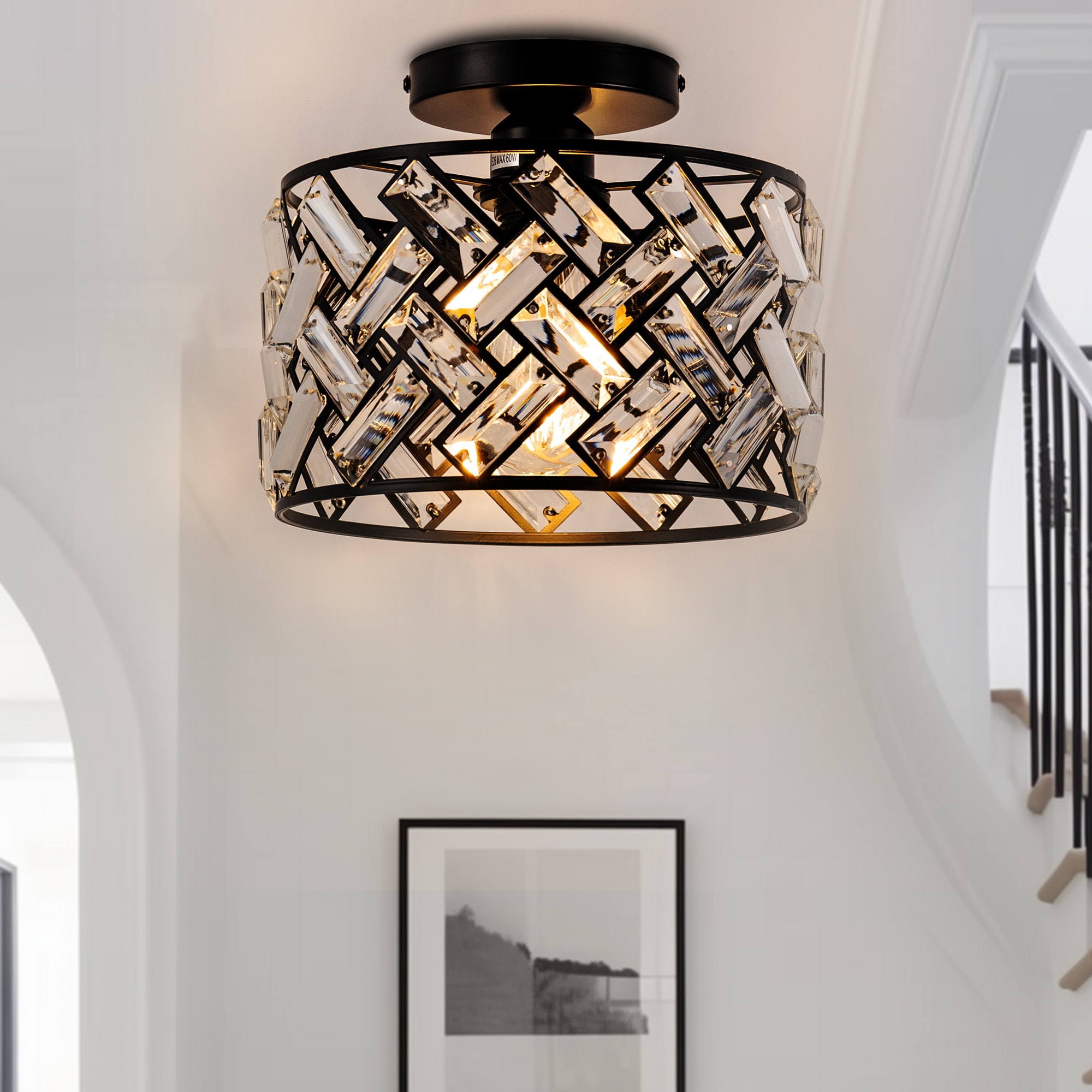 YANSUN L-CL020B 8 -Light 26-in Matte Black Semi Flush Mount Light