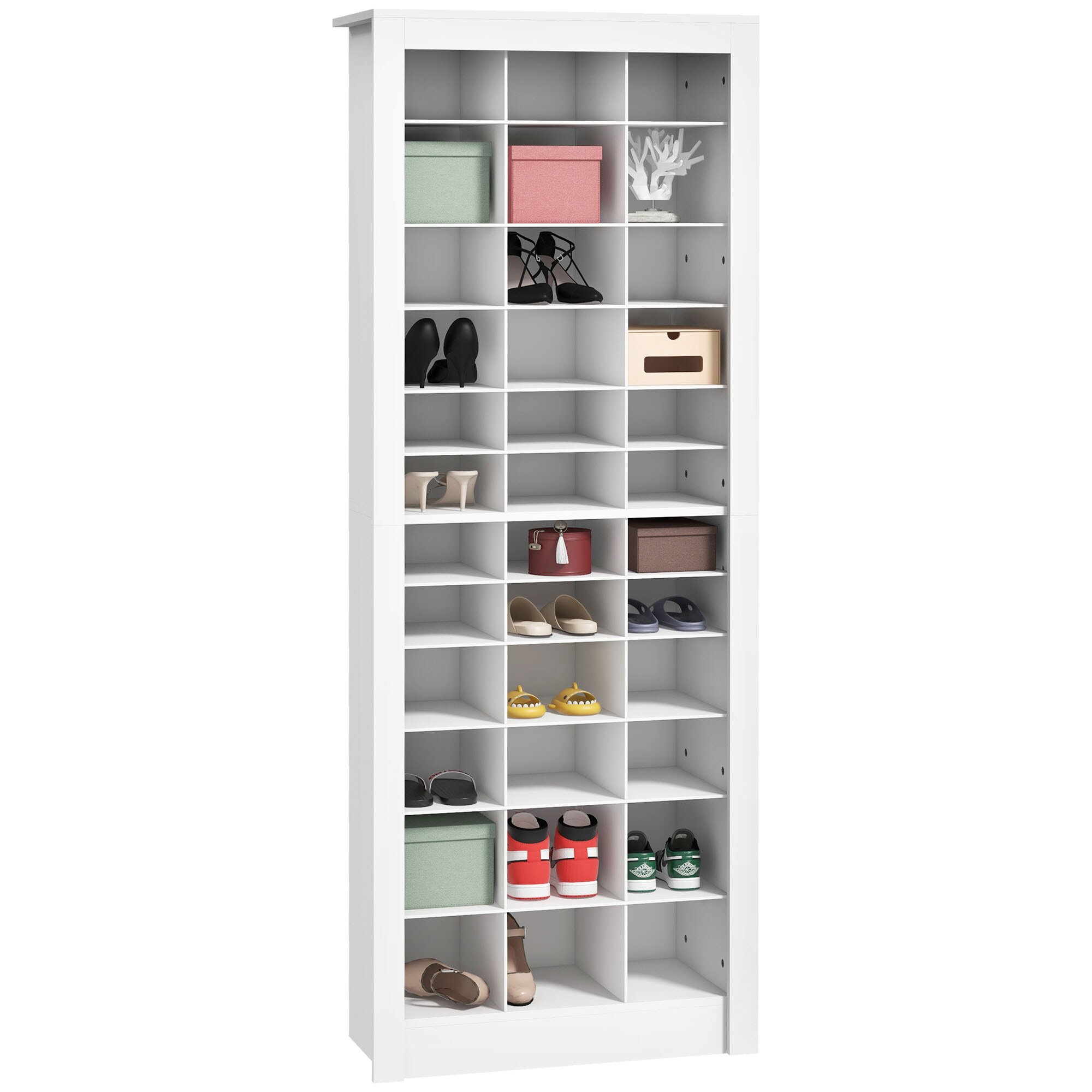 FAVSH 71 Inch Tall Shoe Rack Storage Organizer Narrow Shoe Cabinet for Entryway with Open Cubes for 36 Pairs White