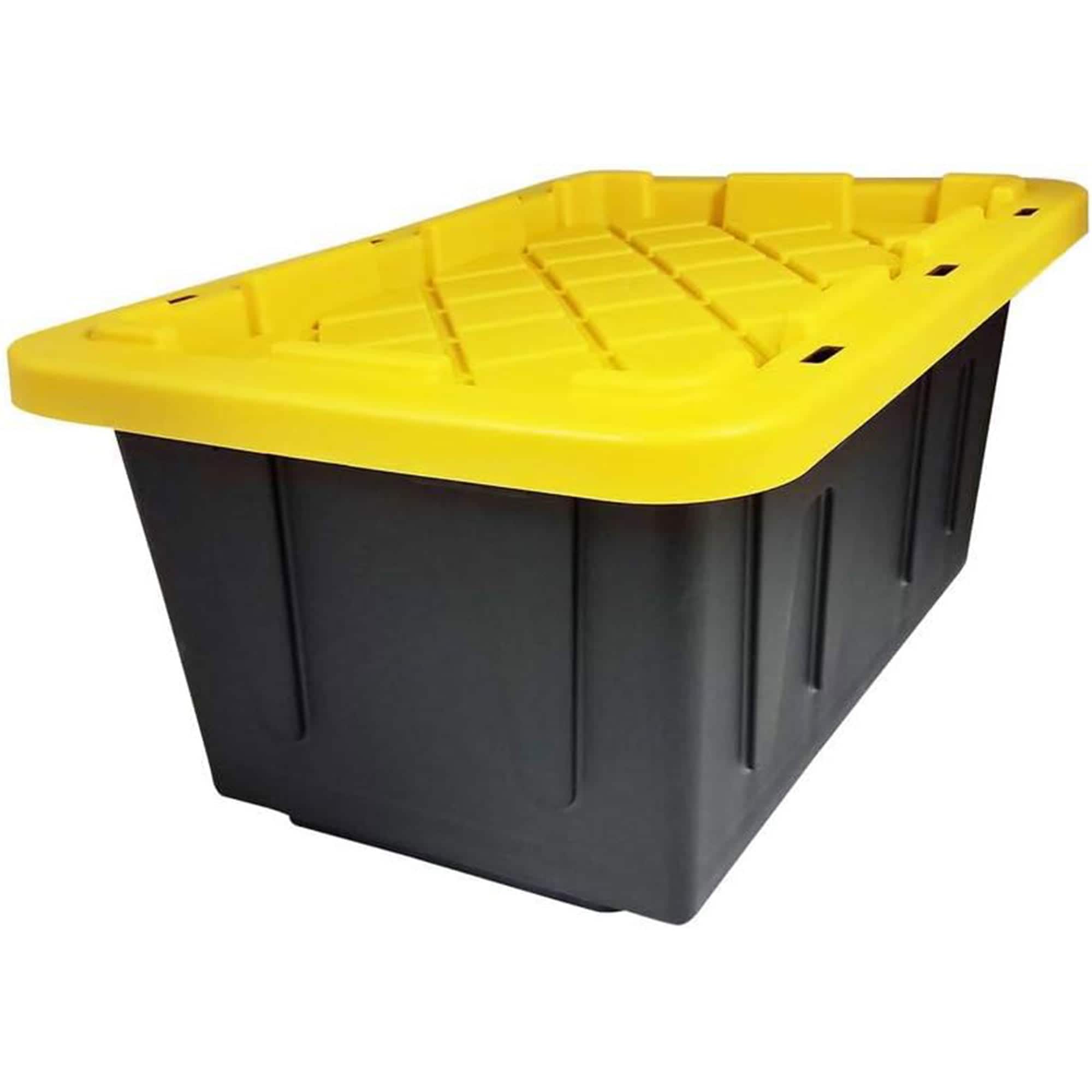 Homz Products 214879 2-Pack Durabilt Heavy Duty Plastic Storage Bins with Lids 27 Gallon Black/Yellow