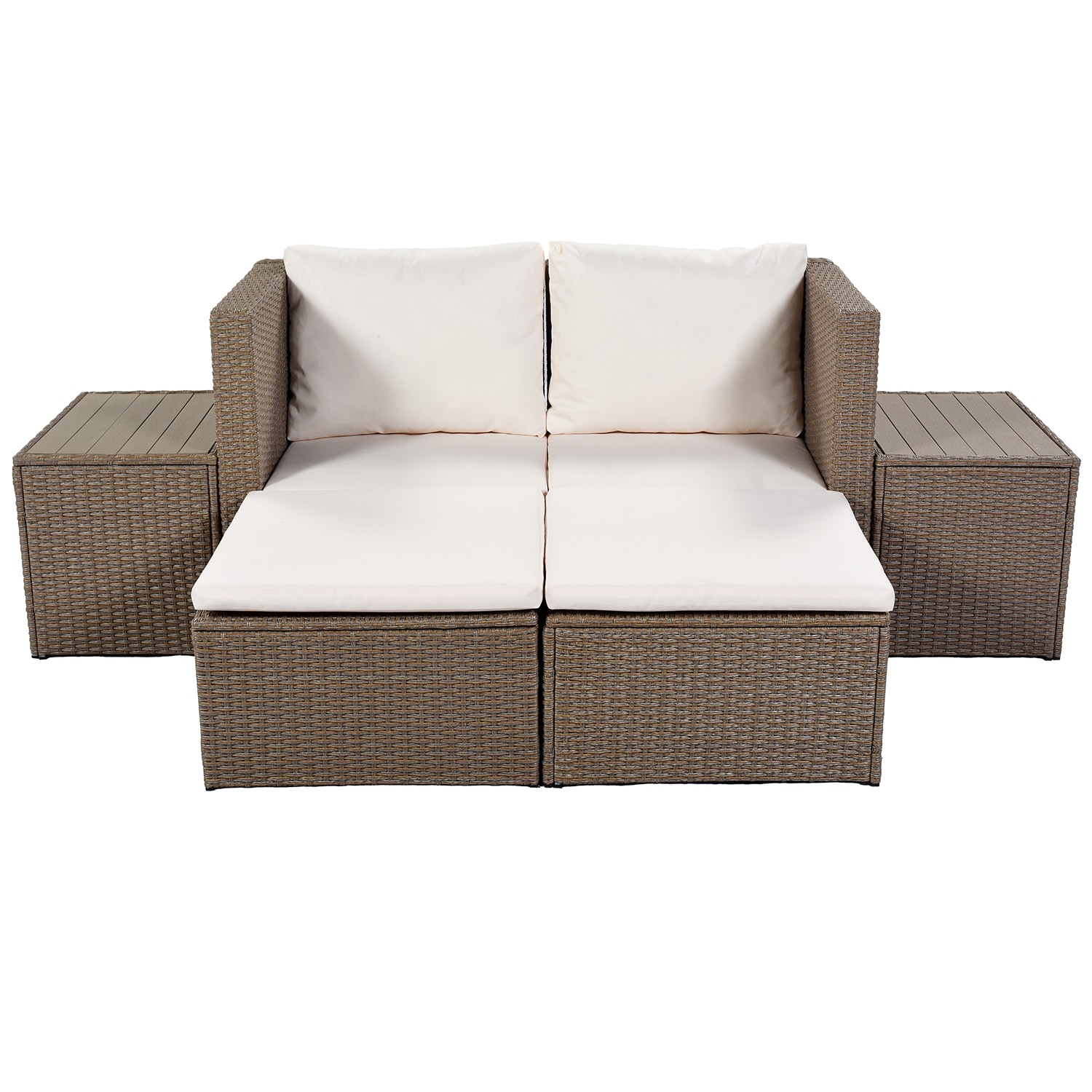 SINOFURN SYB070004BN 6 -Piece Rattan Patio Conversation Set with Off-white Cushions
