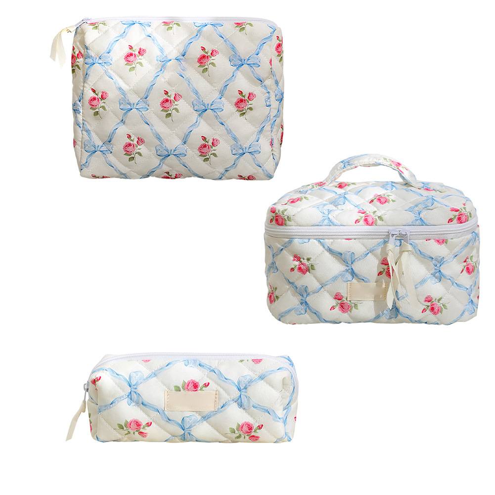 WhizMax KL-FQZLG-TYV3UYVF 3-Piece Quilted Makeup Bag Set Large Capacity Cosmetic Pouch Stylish Travel Toiletry Case for Women and Girls Ideal for Daily Use Trips Holidays and Special Occasions
