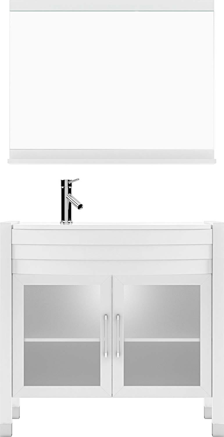 Virtu USA UM-3071-S-WH Ava 36-in White Undermount Single Sink Bathroom Vanity with White Engineered Stone Top (Mirror Included)