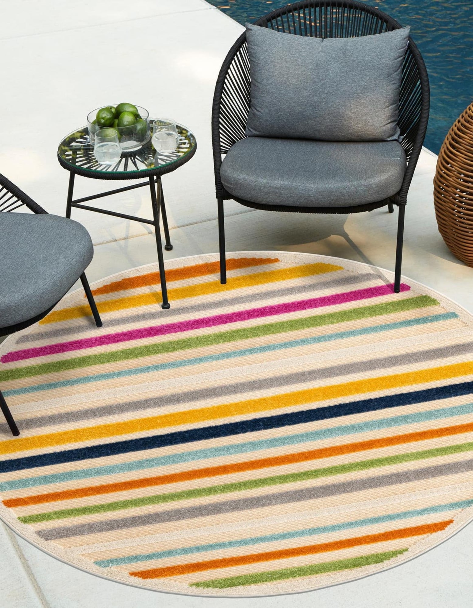 Unique Loom 3171084 Aruba Outdoor 3 x 3 (ft) Loomed Polypropylene Beige Round Indoor/Outdoor Stripe Area rug