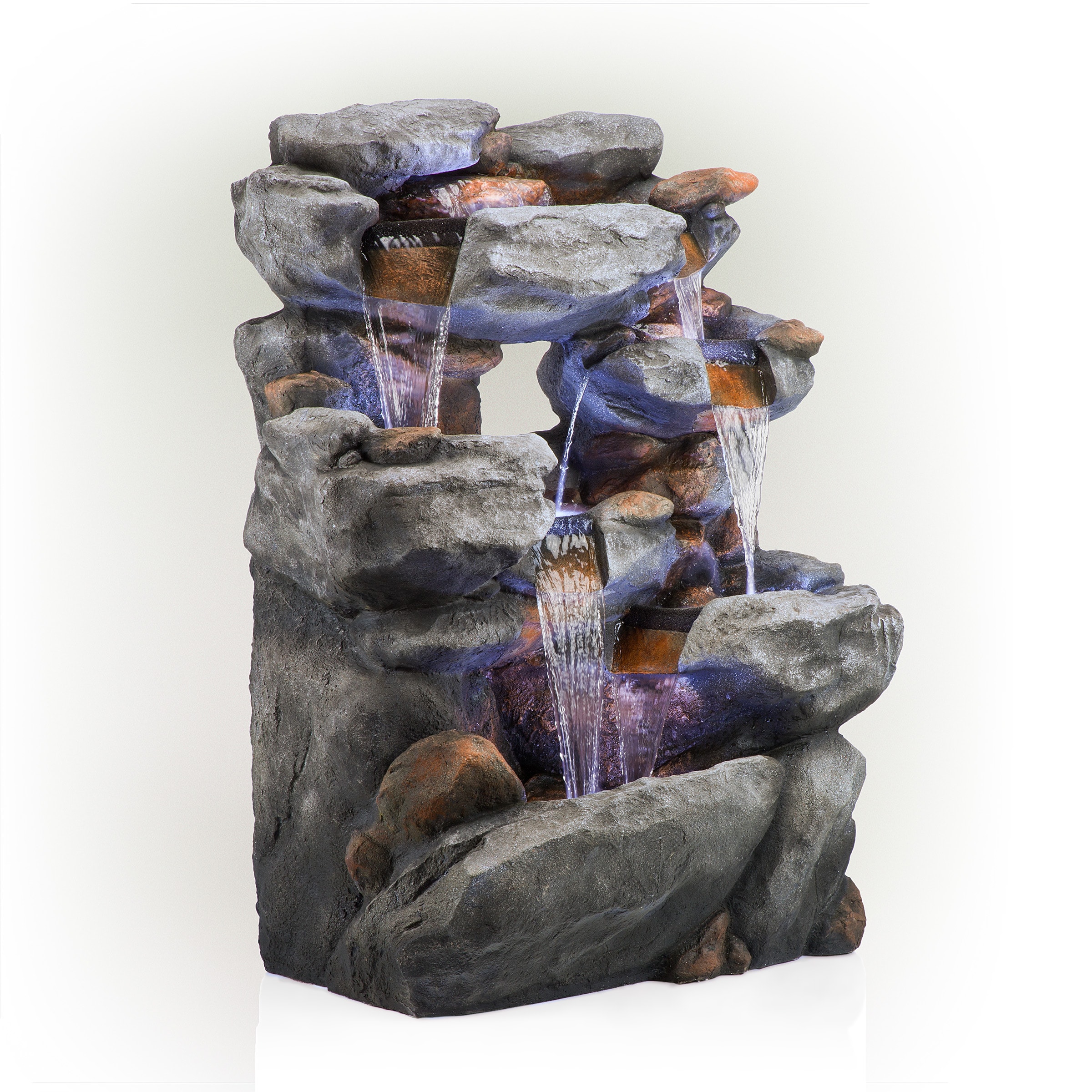 Alpine Corporation 54-in H Resin Water Rock Waterfall Outdoor Fountain ...