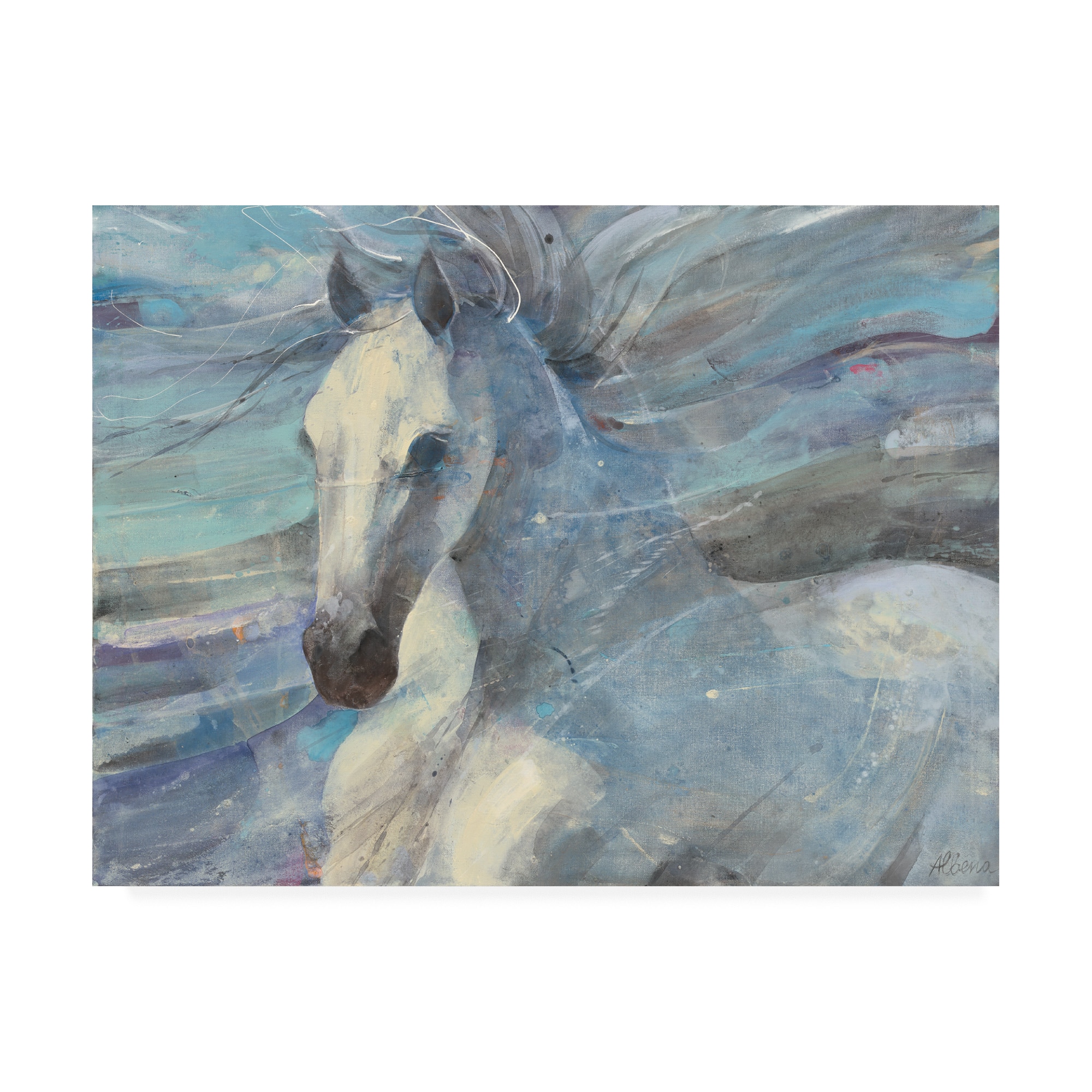 Poseidon White Horse 18x24 Canvas Art in Blue and Gray