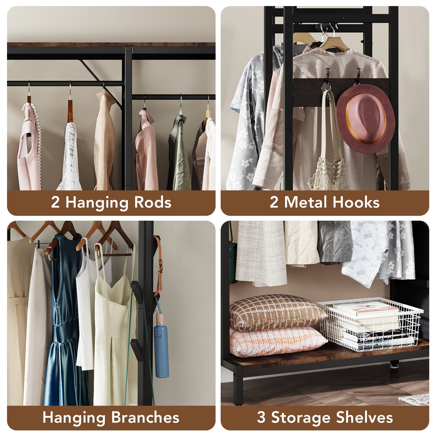 Tribesigns Freestanding Clothes Rack Shelves, Closet Organizer with ...