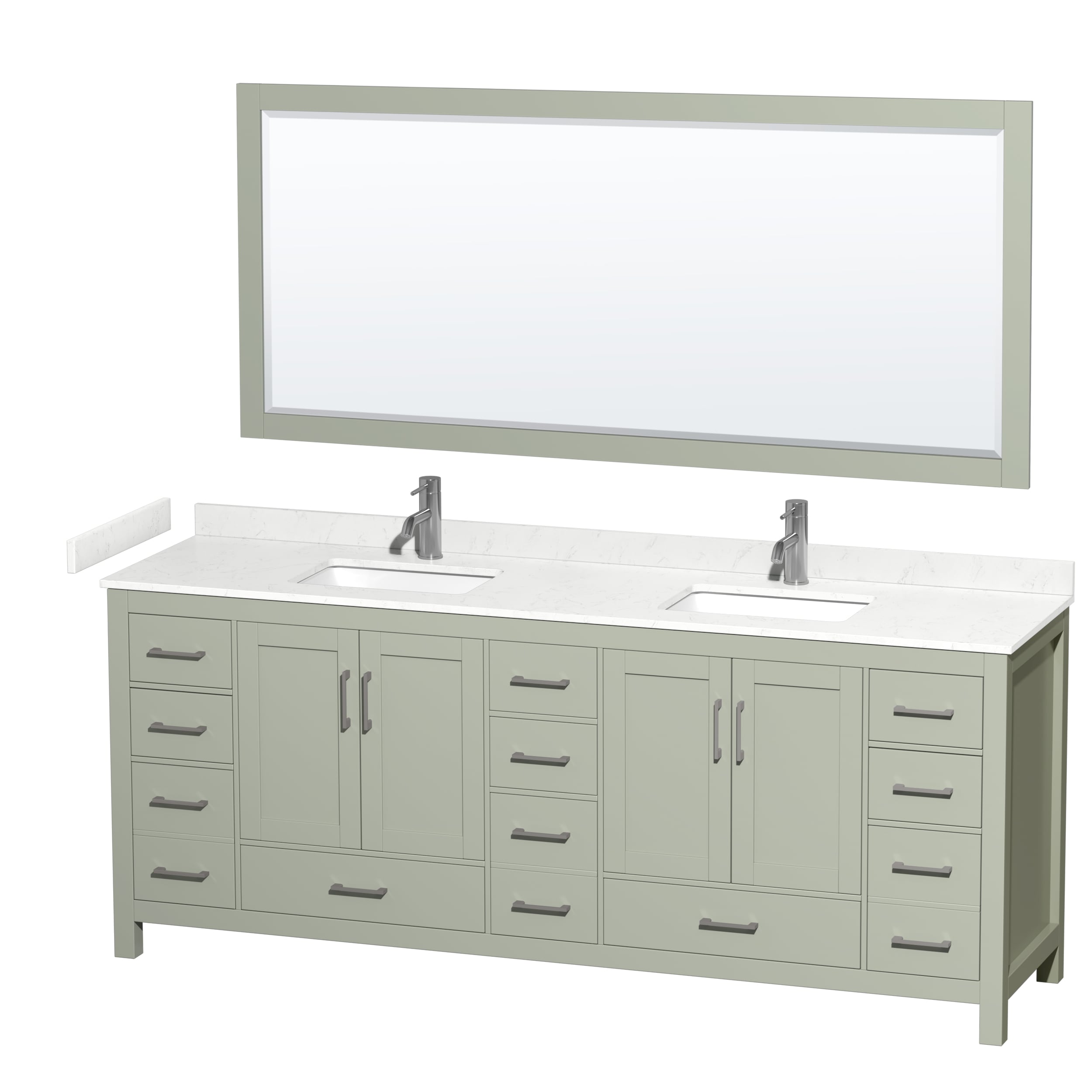Wyndham Collection WCS141484DLGC2UNSM70 Sheffield 84-in Light Green Undermount Double Sink Bathroom Vanity with Carrara Cultured Marble Top (Mirror Included)