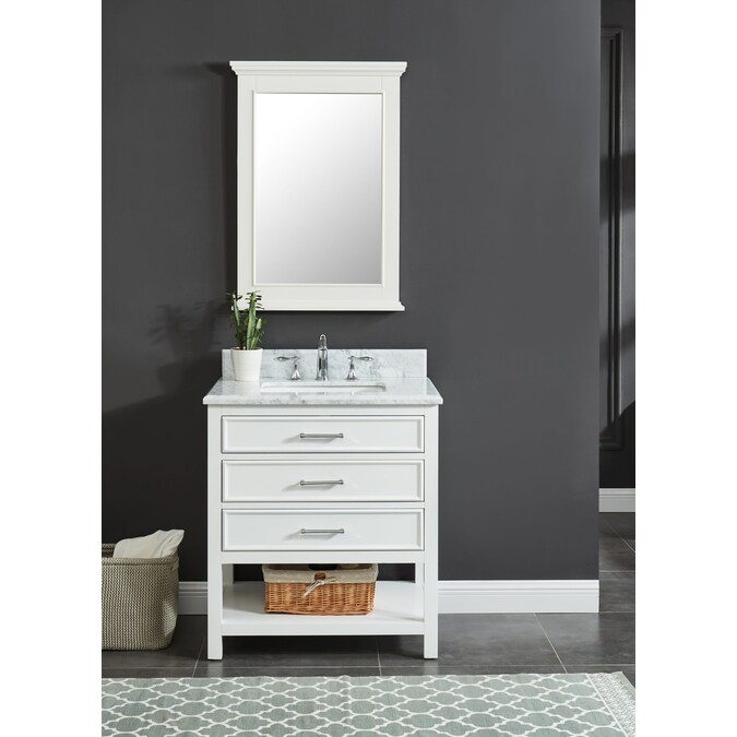 Allen Roth Presnell 31 In Dove White Undermount Single Sink Bathroom Vanity With Carrara Natural Marble Top The Vanities Tops Department At Com - 31 White Bathroom Vanity With Sink