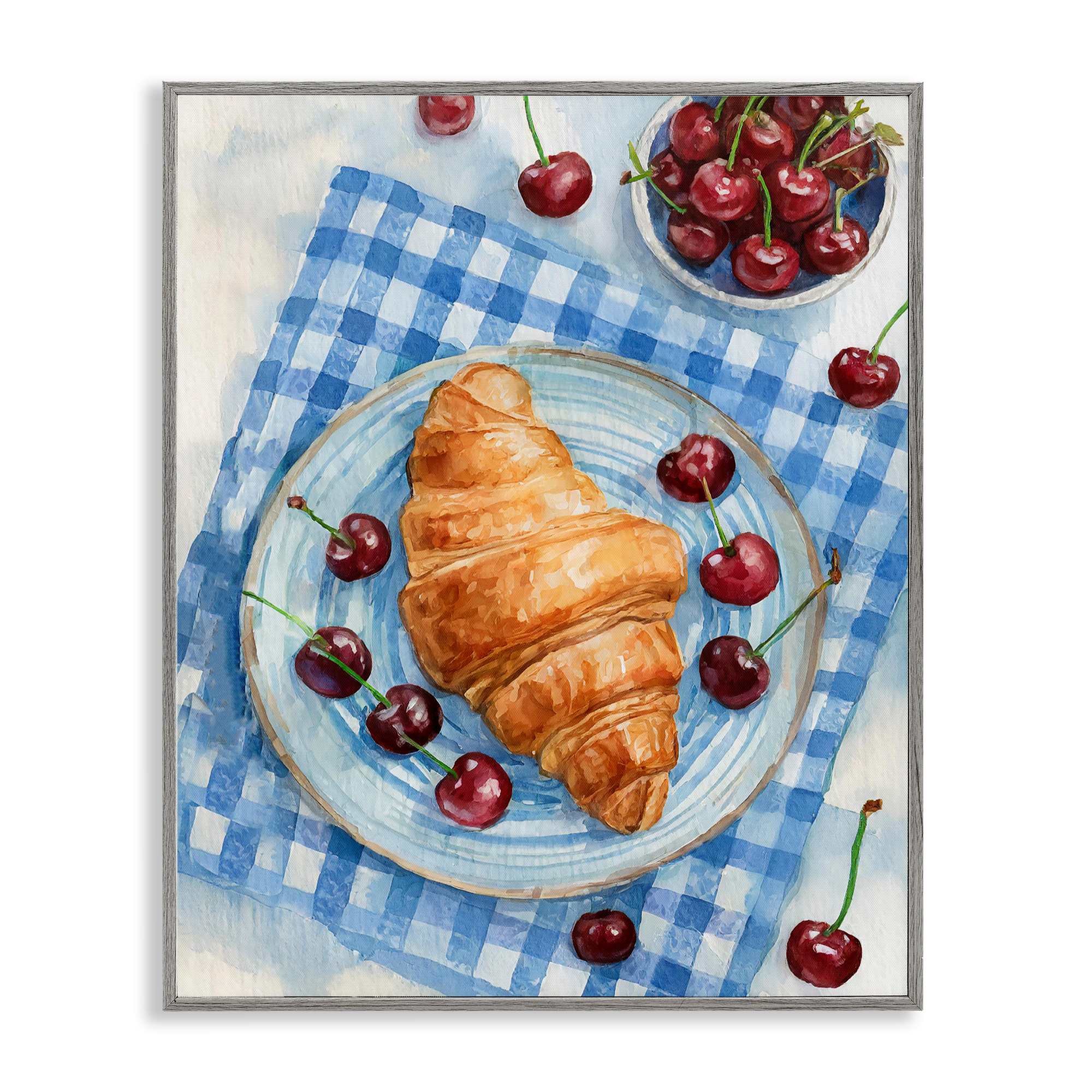 Stupell Industries BT-076-GFF-16X20 Cherries and Croissant Breakfast Gray Framed Giclee Art By Lil Rue 16 x 20