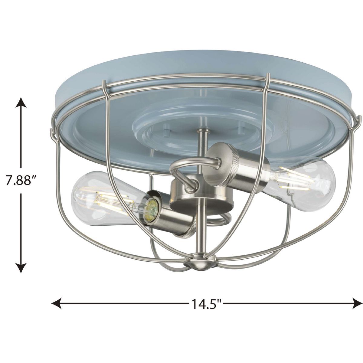 Coastal Blue Steel Open-Cage Flush Mount Ceiling Light