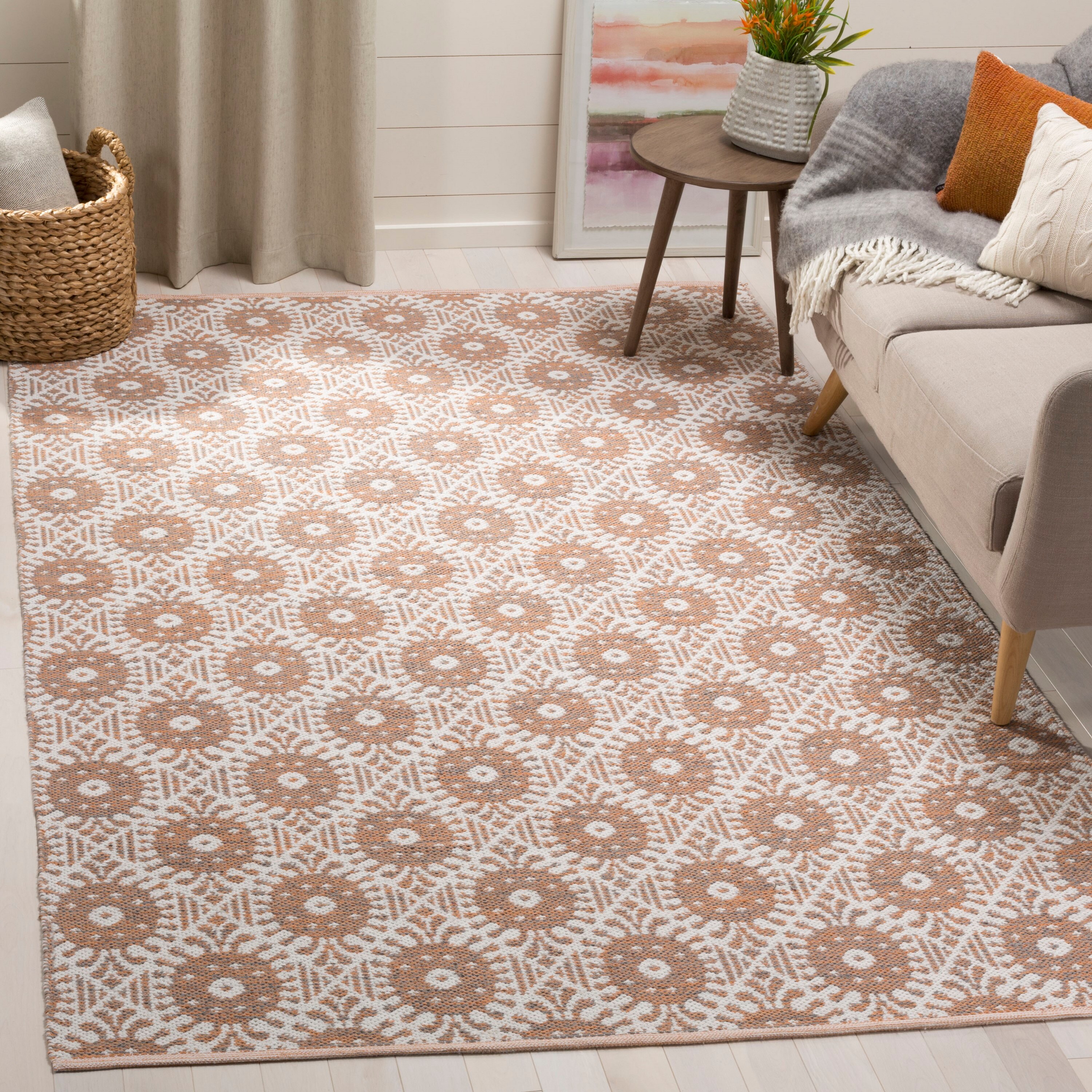 Safavieh MTK612D-3 Montauk Carmi 3 x 5 (ft) Cotton Orange/Ivory Rectangular Indoor Abstract Coastal Throw rug