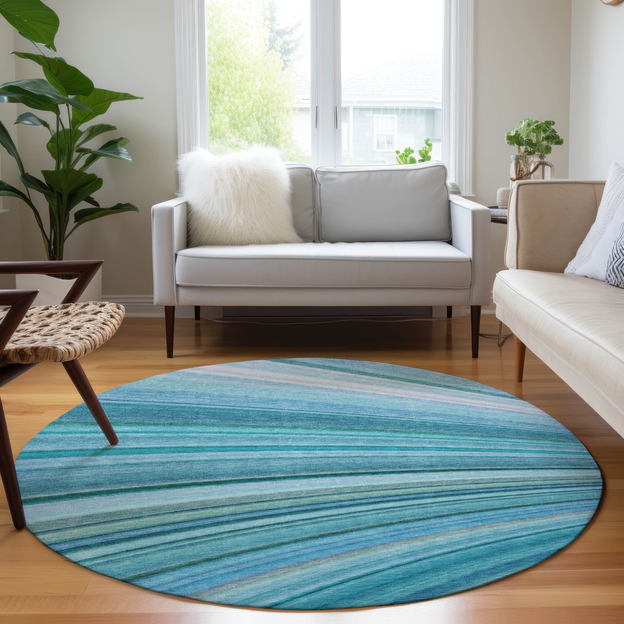 Addison Rugs ACN585TE8RO Chantille ACN585TE 8 x 8 (ft) Polyester Teal Round Indoor/Outdoor Abstract Machine washable Area rug
