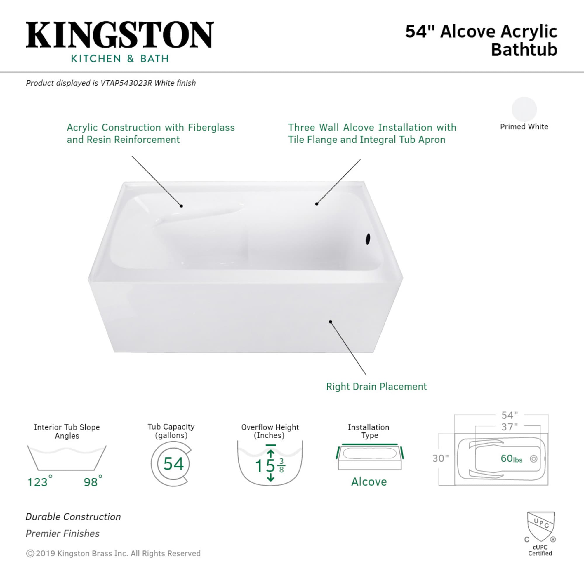 Kingston Brass WLVTAP543023R bathtubs - View #3