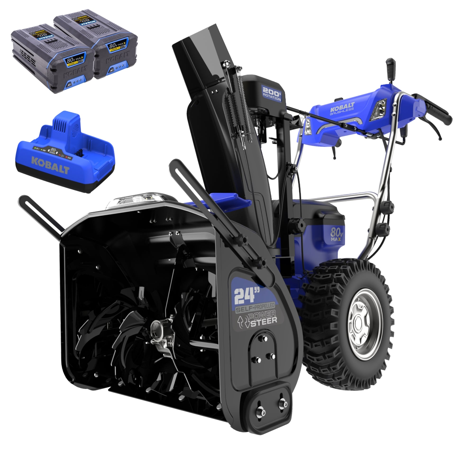 Kobalt 80 volt 24 in Two stage Self propelled Battery Snow Blower 5 Ah Battery and Charger Included