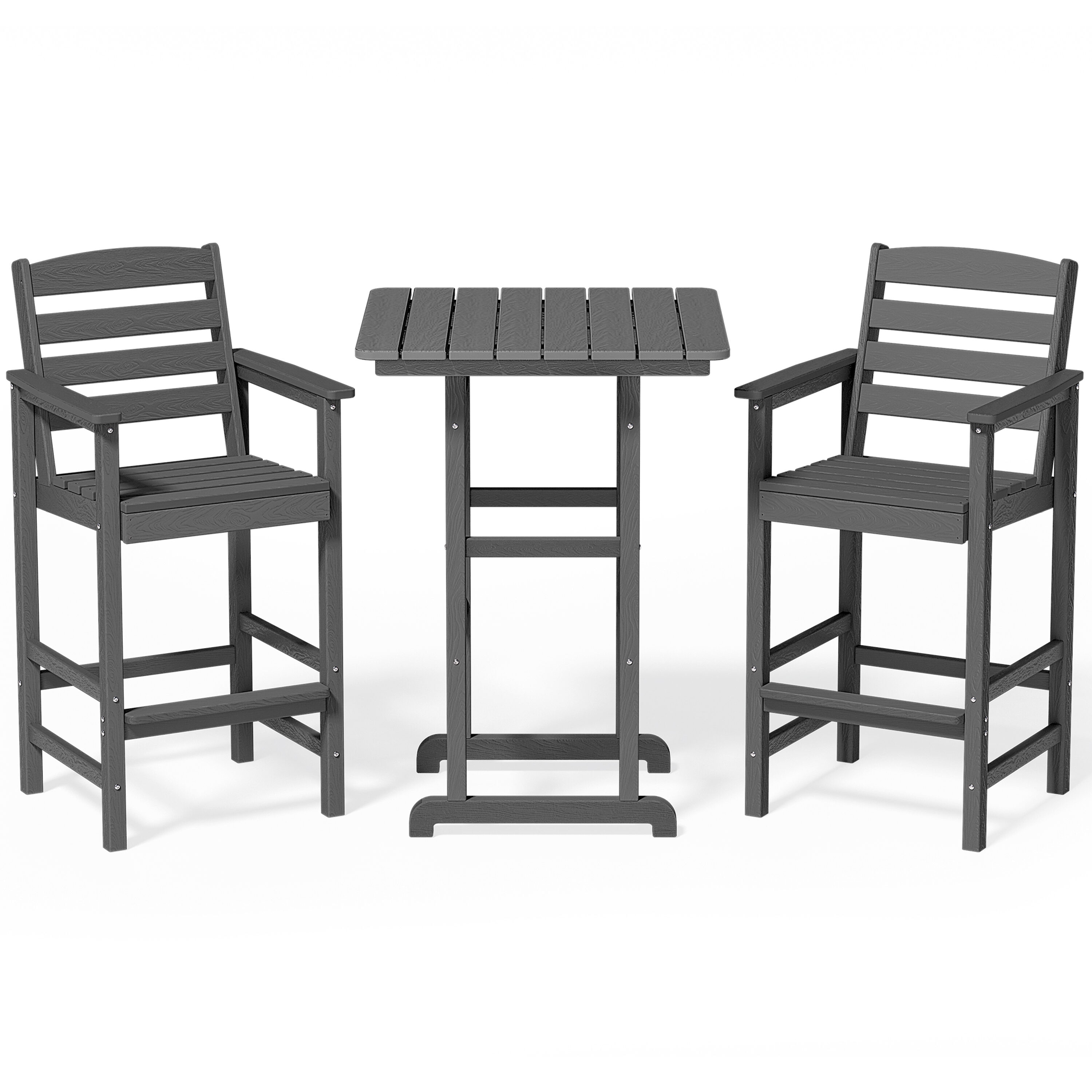 JEAREY JYGBY-3JT-GRAY 3-Piece Adirondack Minimalist High Bar Stool Set, 3 -Piece Patio Conversation Set