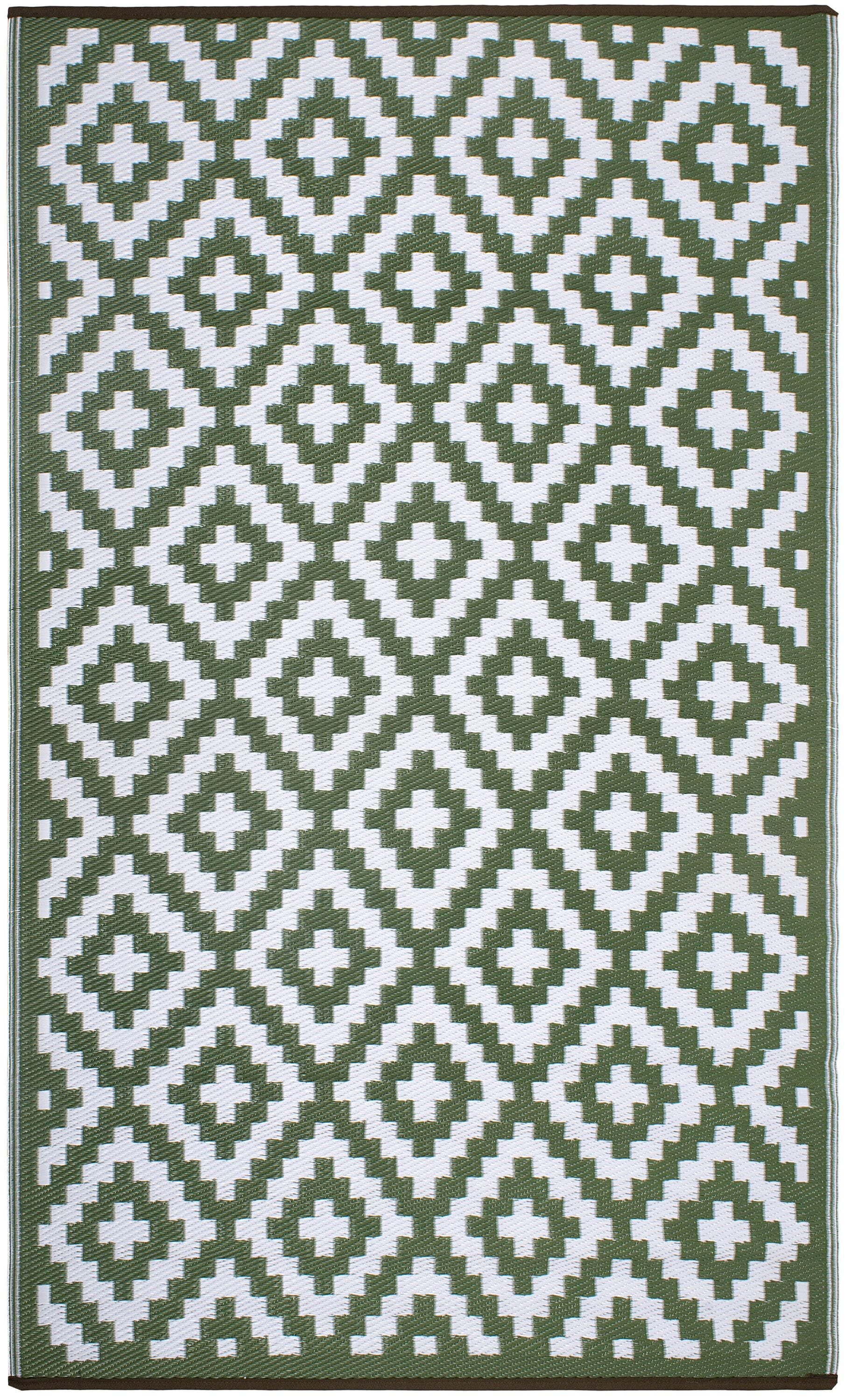 FH Home 657814893092 6 x 9 (ft) Flatweave Polypropylene Aztec - Green White Rectangular Indoor/Outdoor Geometric Mid-Century Modern Area rug