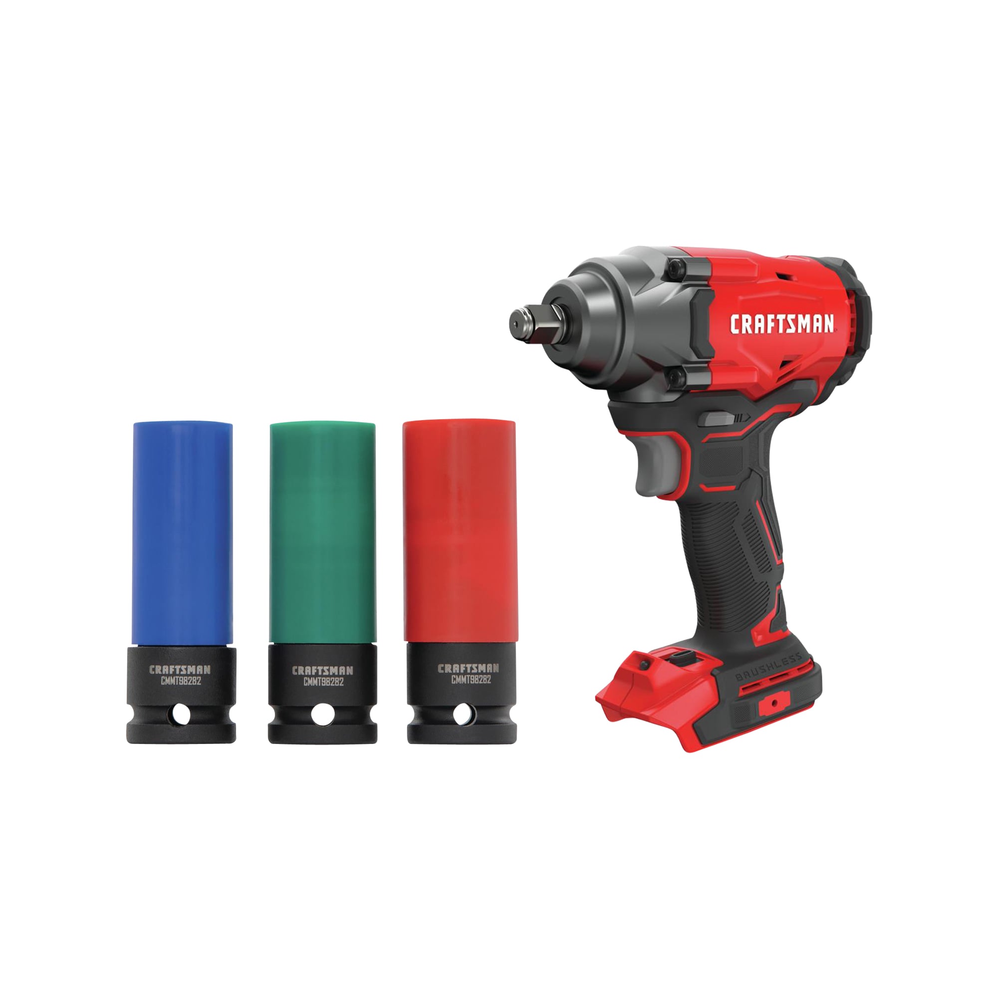 CRAFTSMAN Automotive 3-piece Non-Marring Lug Nut Set & V20-Amp 20-volt Max Variable Speed Brushless 1/2-in Drive Cordless Impact Wrench (Tool Only)