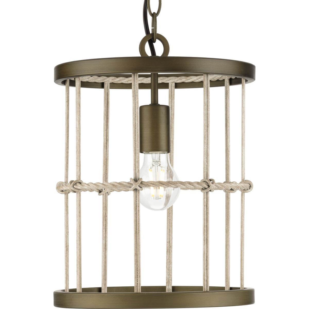Progress Lighting P500417-161 Lattimore 1 -Light Aged Brass Coastal Cylinder Medium Hanging Pendant light