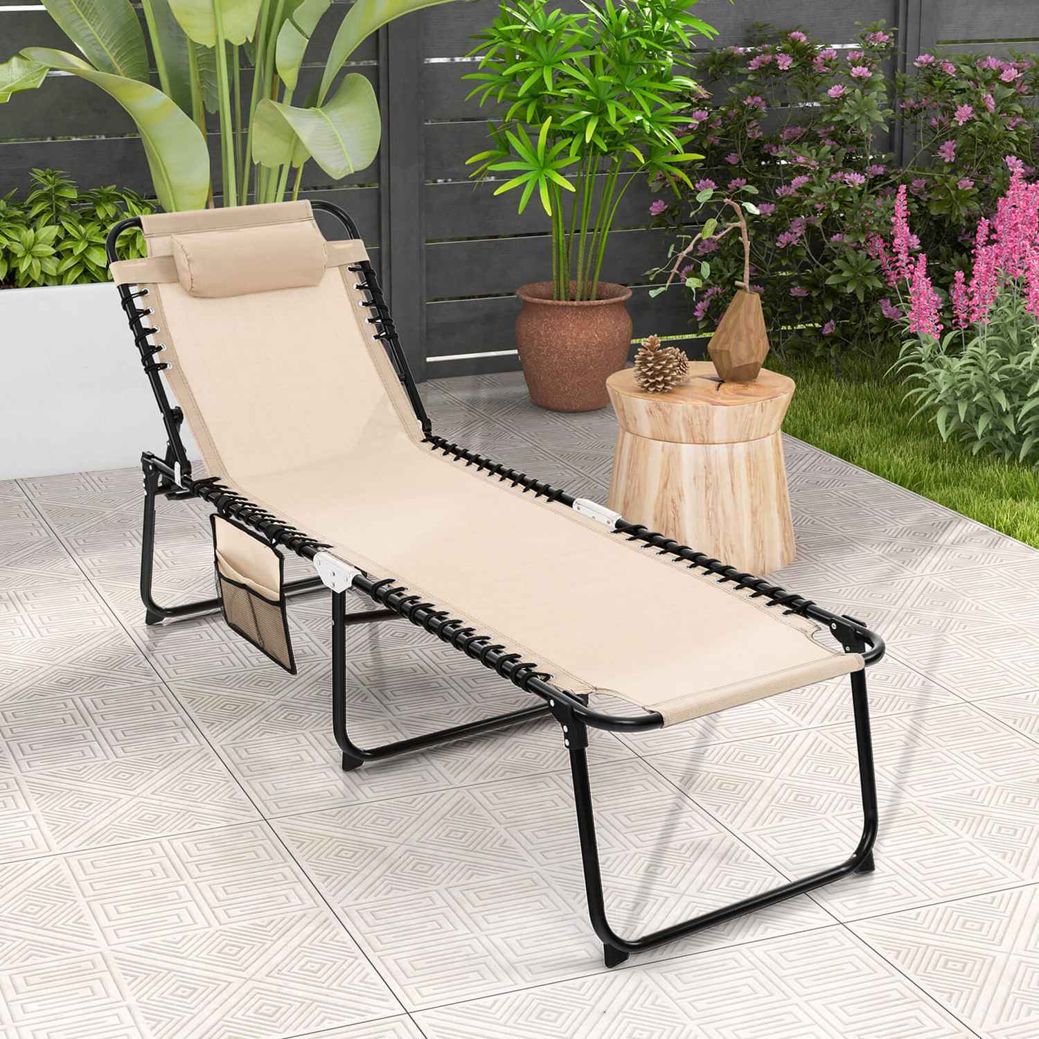 Costway  1 PC Patio Folding Chaise Lounge Chair Portable Sun Lounger with Adjustable Backrest