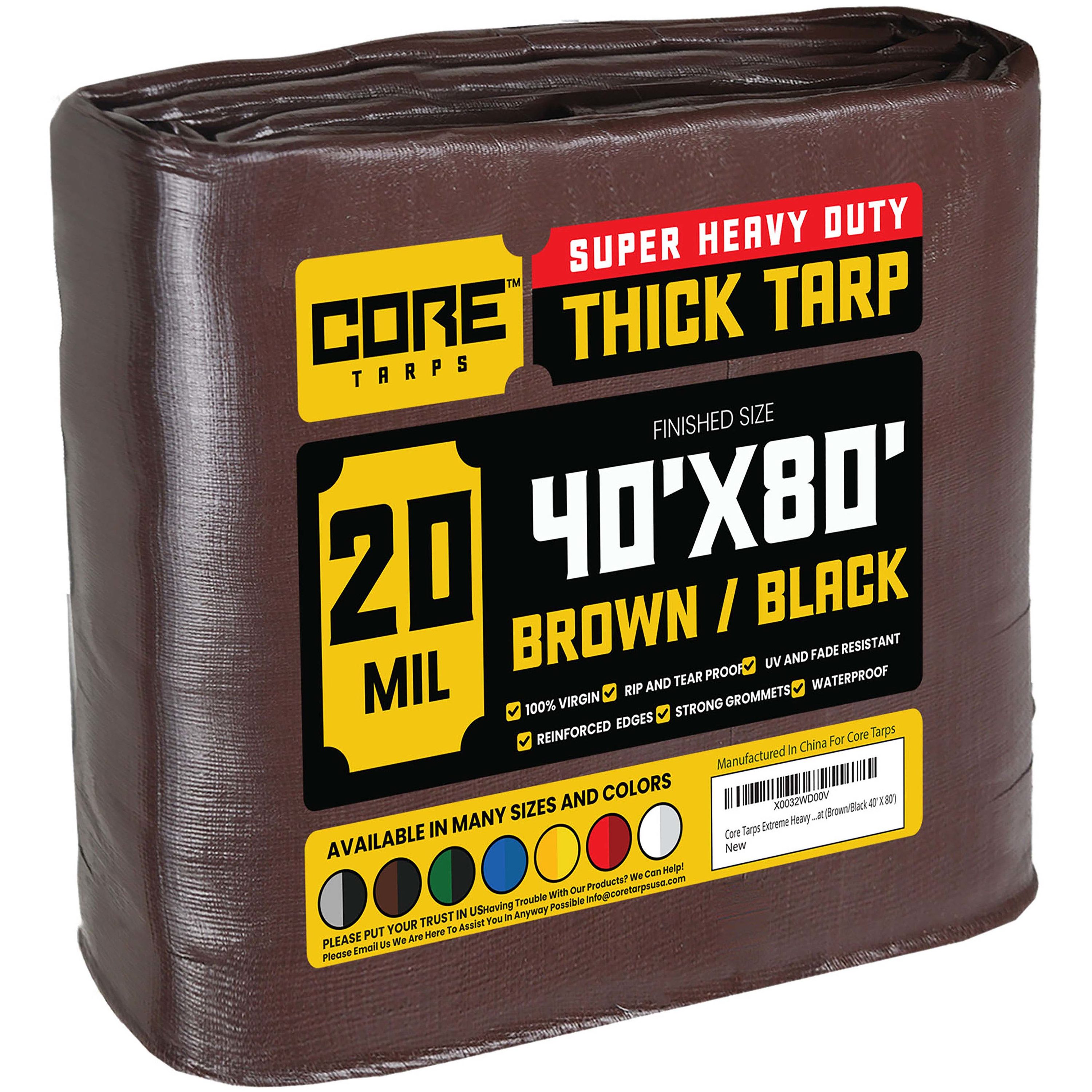 Core Tarps CT-702-40X80 40-ft x 80-ft Brown Waterproof Commercial Polyethylene 20-Mils Tarp