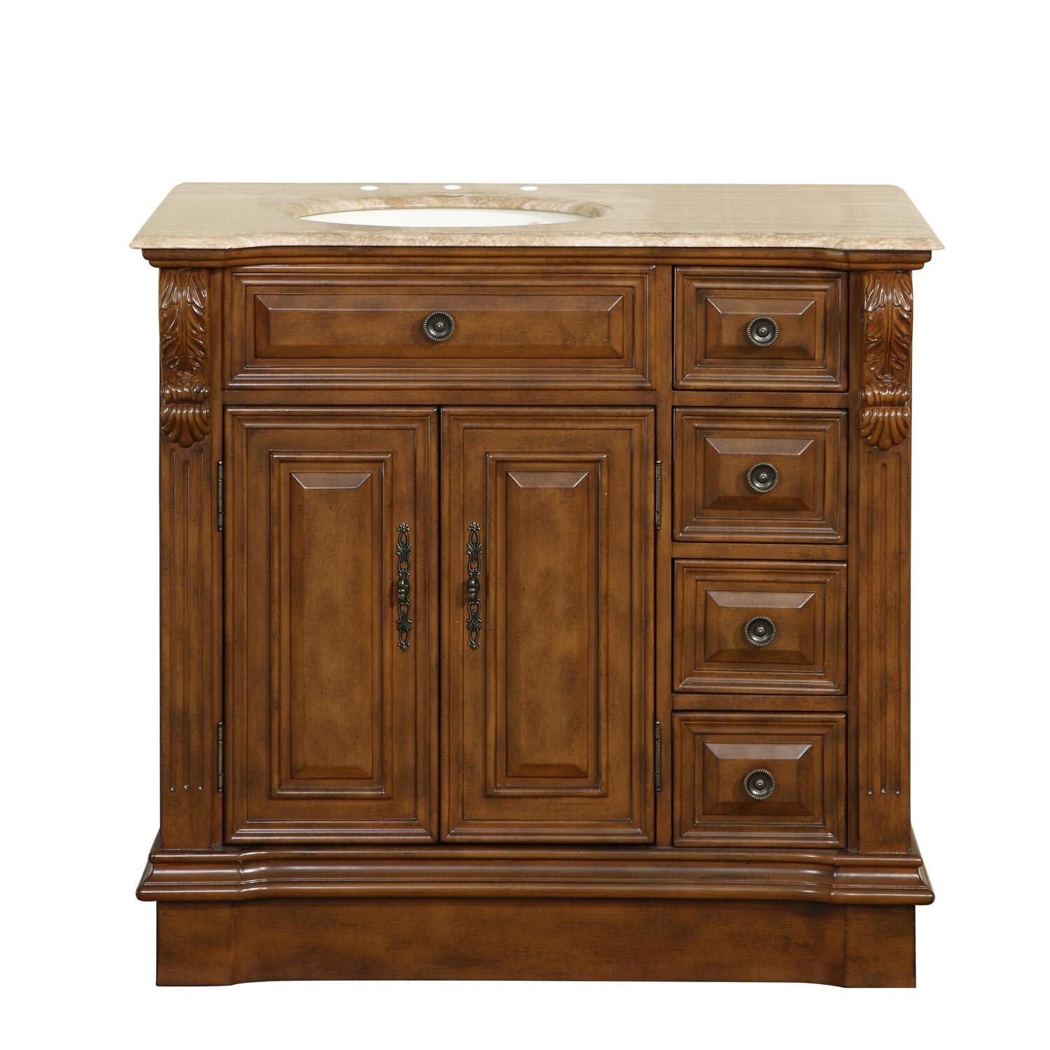 Silkroad Exclusive 38-in Walnut Undermount Single Sink Bathroom Vanity ...