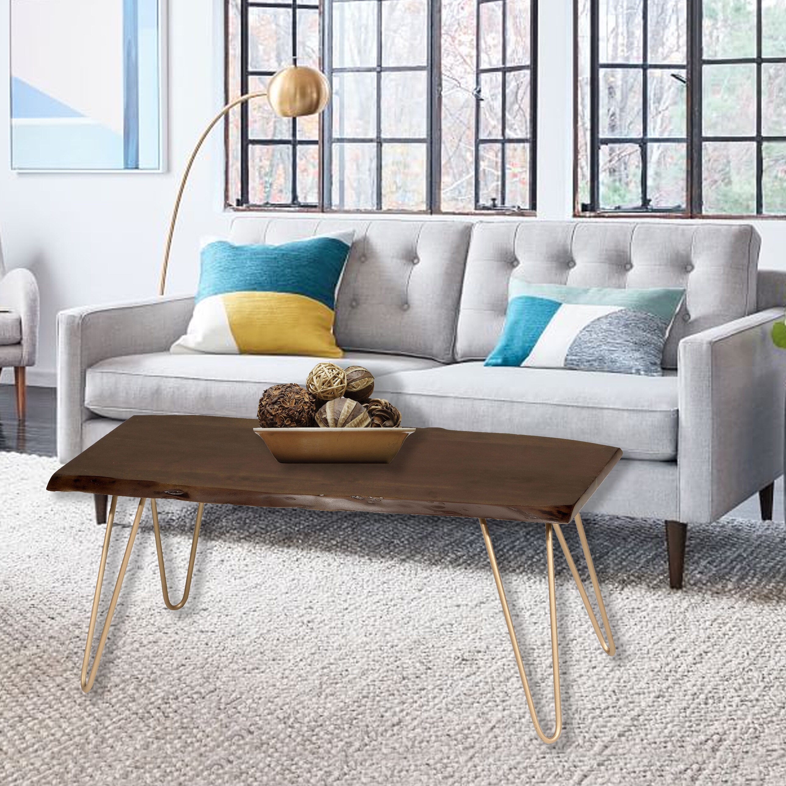 Seti Acacia Live Edge Rectangular Coffee Table in Elm and Gold