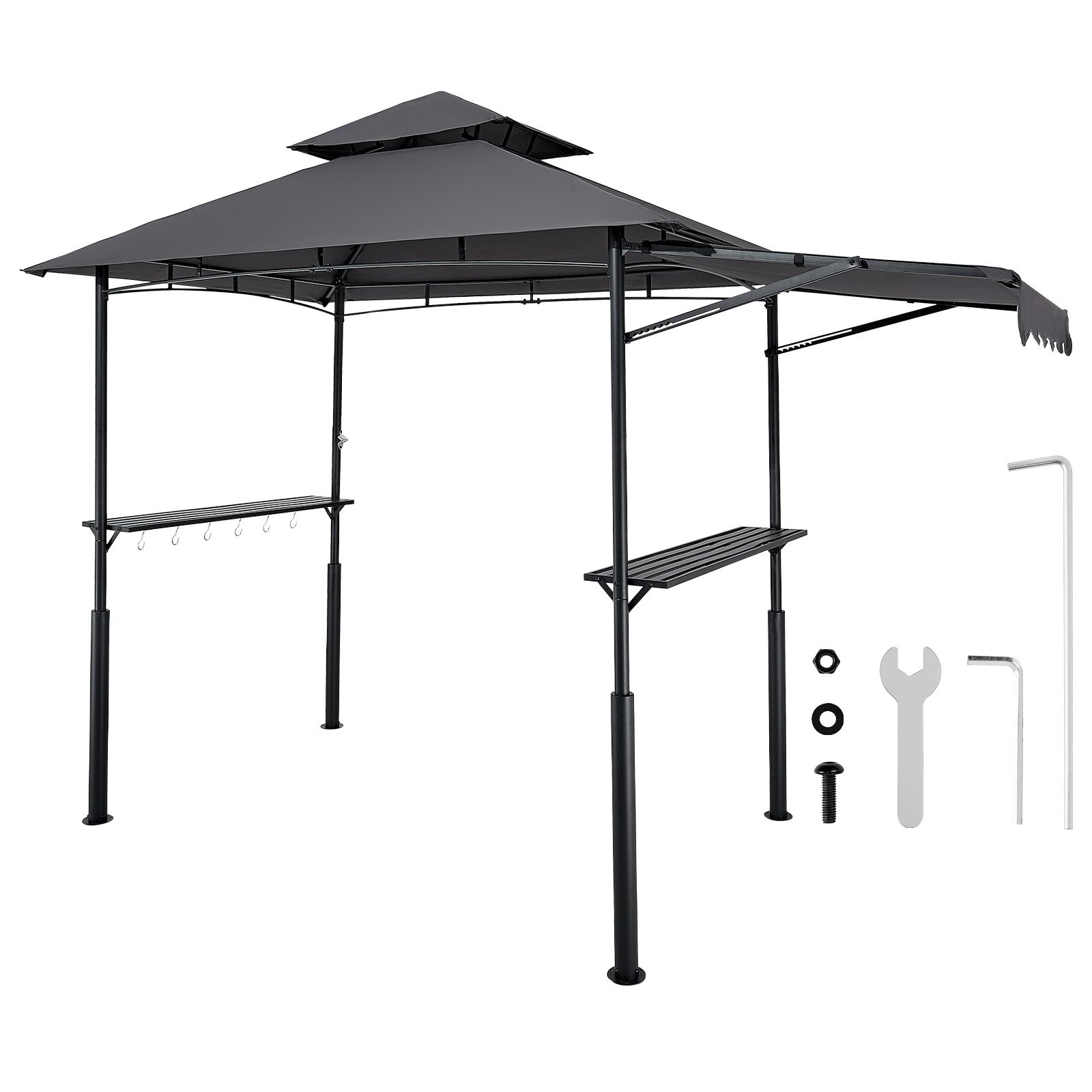 Mecale - Grill Gazebo 8 x 5 ft Double-Tiered Top BBQ Canopy with Shelf Awning