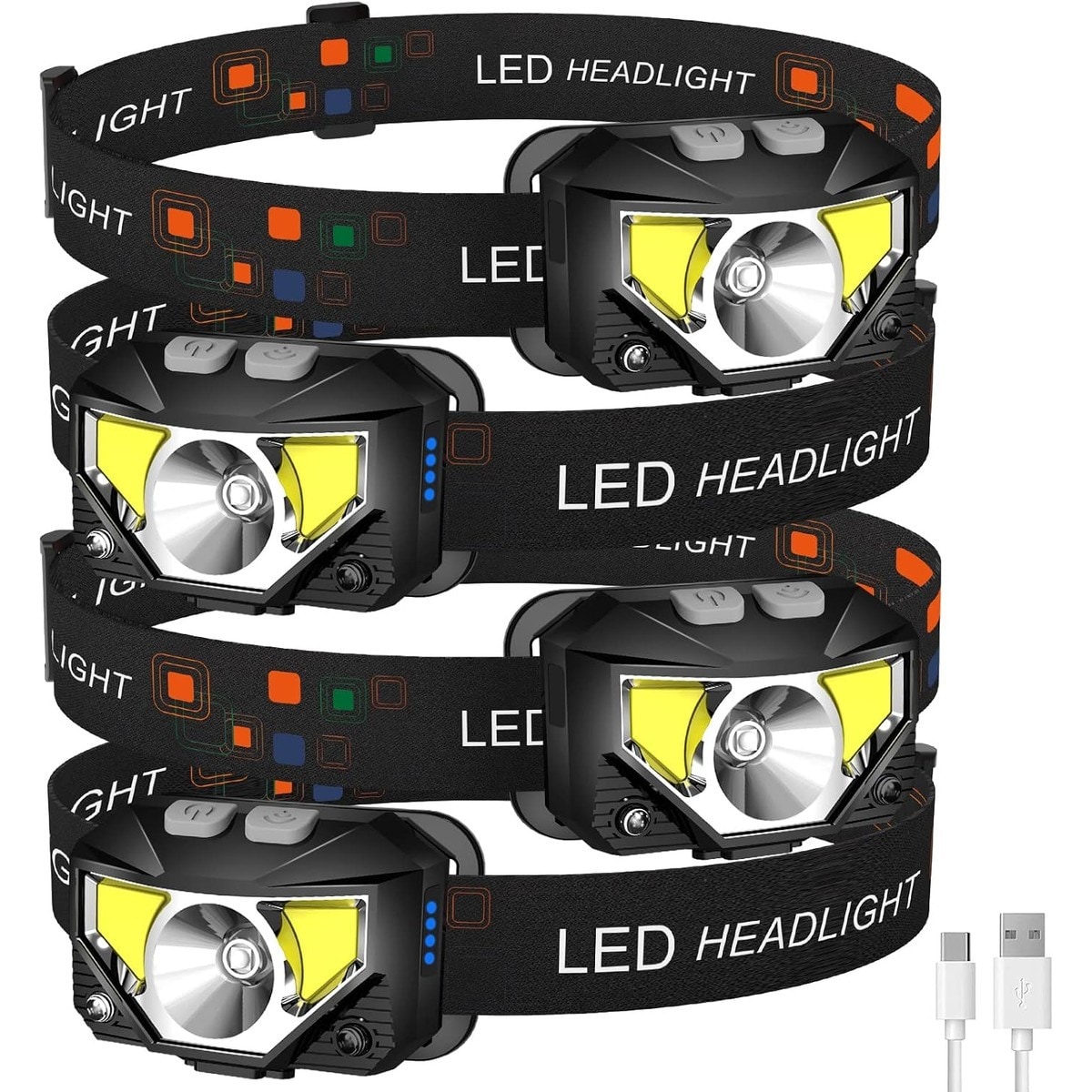 Axinabu  4 Pack LED Headlamp Flashlight Rechargeable 1200 Lumens Ultra Light with Motion Sensor and Red Light for Camping Hiking Running