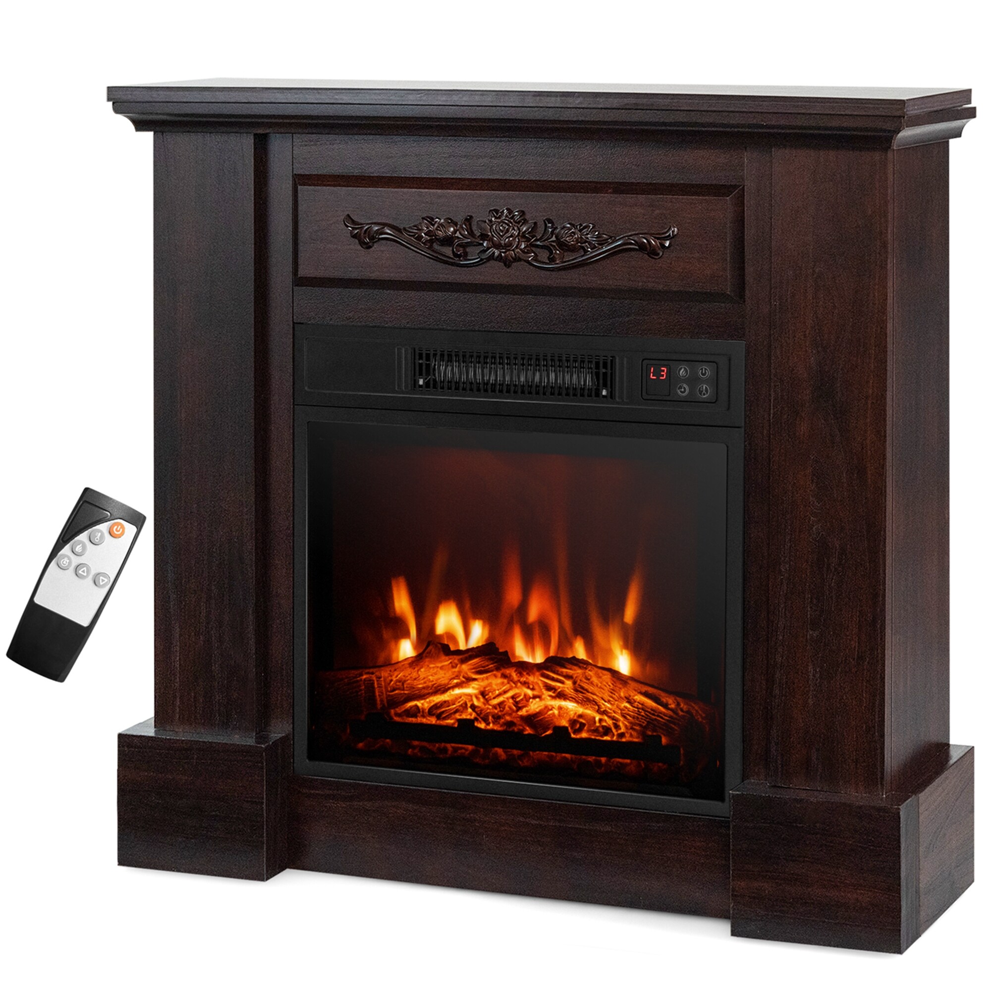Goplus FP10103US-NA 15-Inches W Brown Free standing LED Corner Electric Fireplace with Remote Control Included