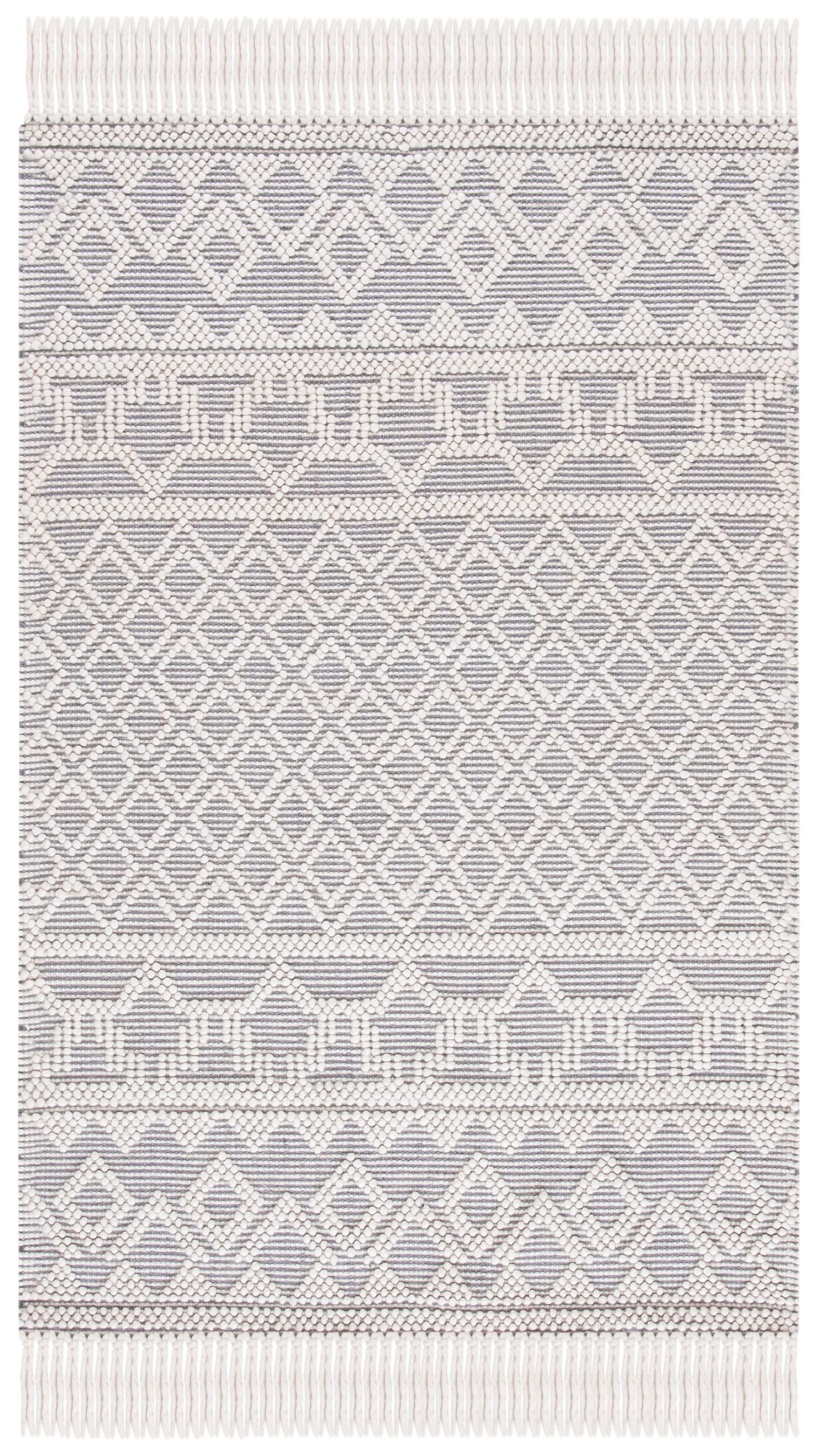 Ivory and Grey Geometric Wool Flat Woven Area Rug