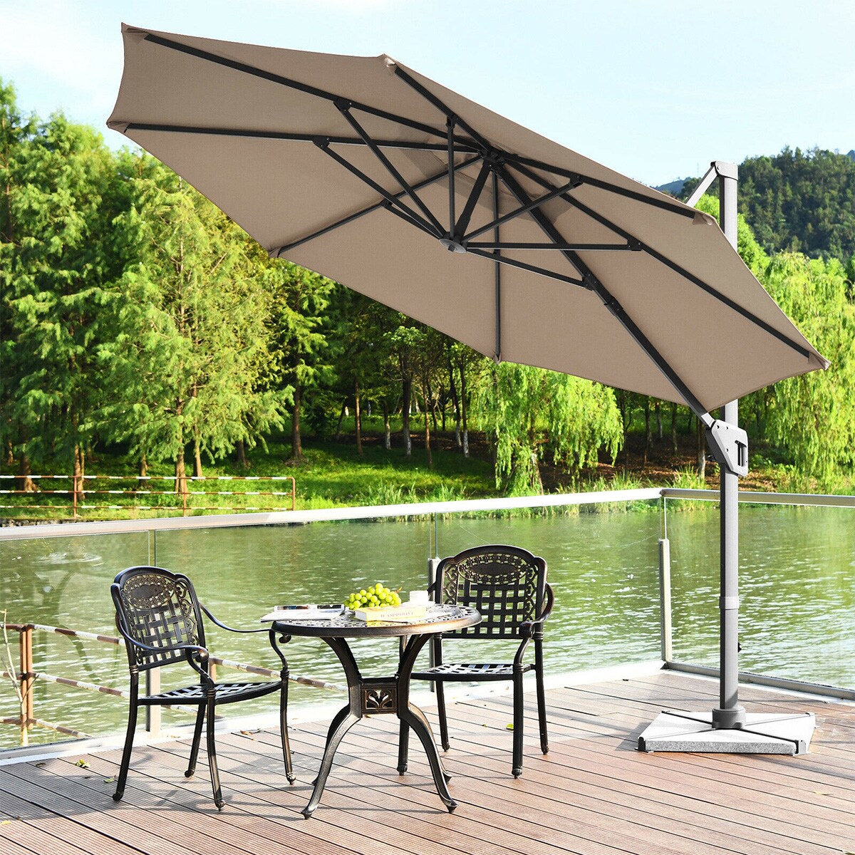 WELLFOR 11-ft Aluminum Crank Offset Patio Umbrella with Lights at Lowes.com