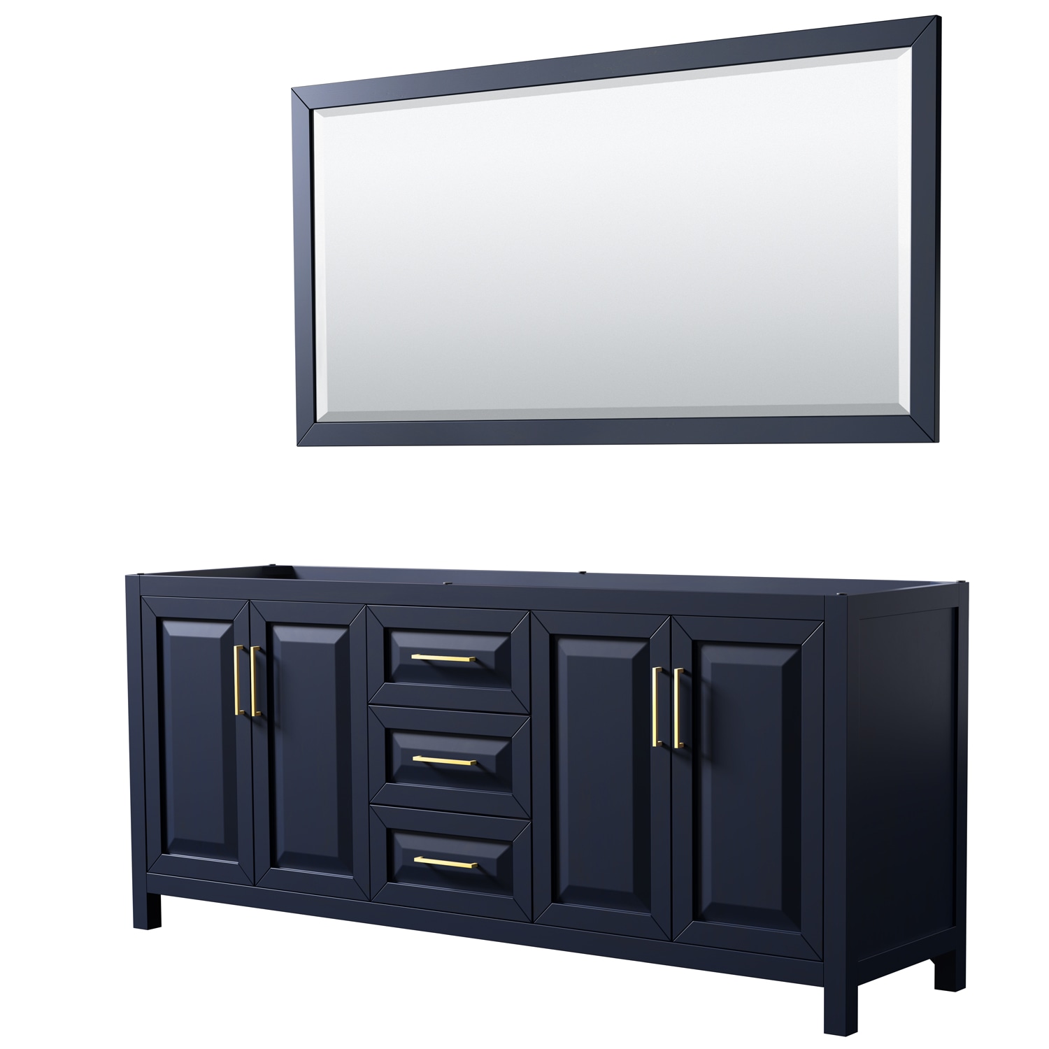 Wyndham Collection WCV252580DBLCXSXXM70 Daria 80-in Dark Blue with Brushed Gold Trim Bathroom Vanity Base Cabinet without Top (Mirror Included)