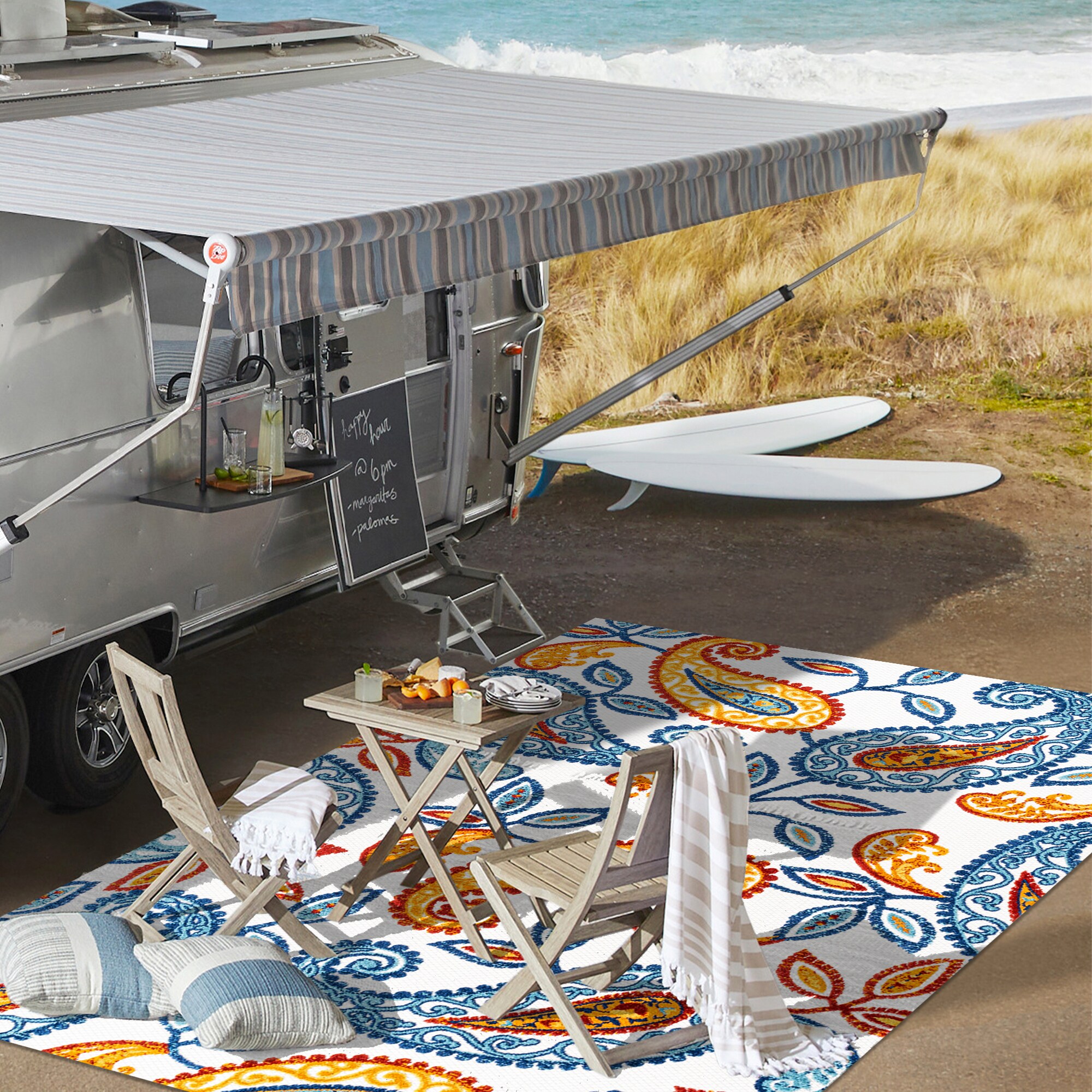 Julien Paisley Orange and Blue Indoor/Outdoor Area Rug
