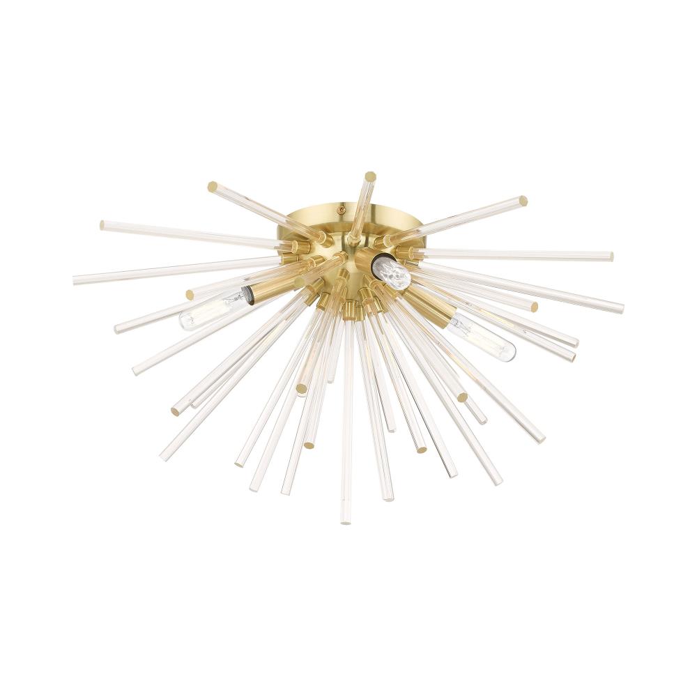Elysian Satin Brass 4-Light Flush Mount with Crystal Rods