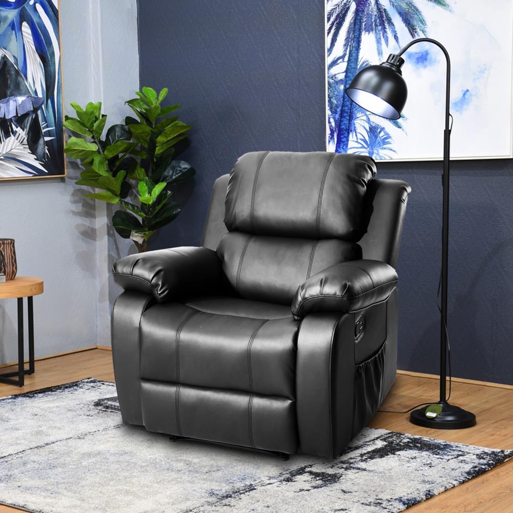 Boyel Living Massage Recliner Black, Black Faux Leather Massage Chair
