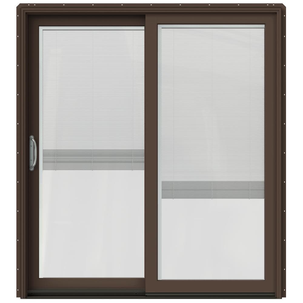 JELD-WEN LOWOLJW220100356 72-in x 80-in Low-e Blinds Between The Glass Dark Chocolate Clad-wood Sliding Left-Hand Sliding Double Patio Door Screen Included