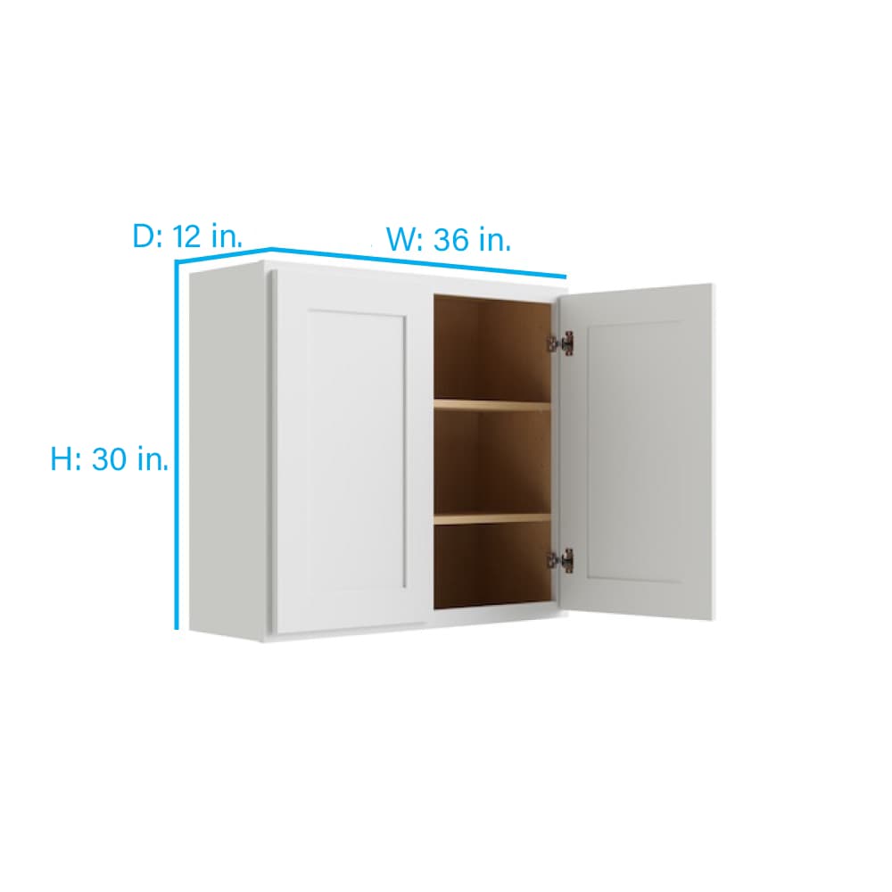 RELIABILT Parkstone 36-in W x 30-in H x 12-in D White Wall Fully Assembled Plywood Cabinet (Shaker Door Style)