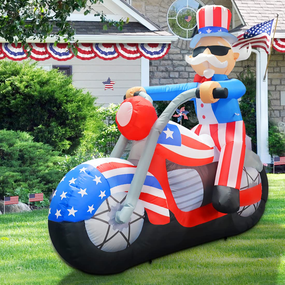 Patriotic Uncle Sam Inflatable on Motorcycle with LED Lights