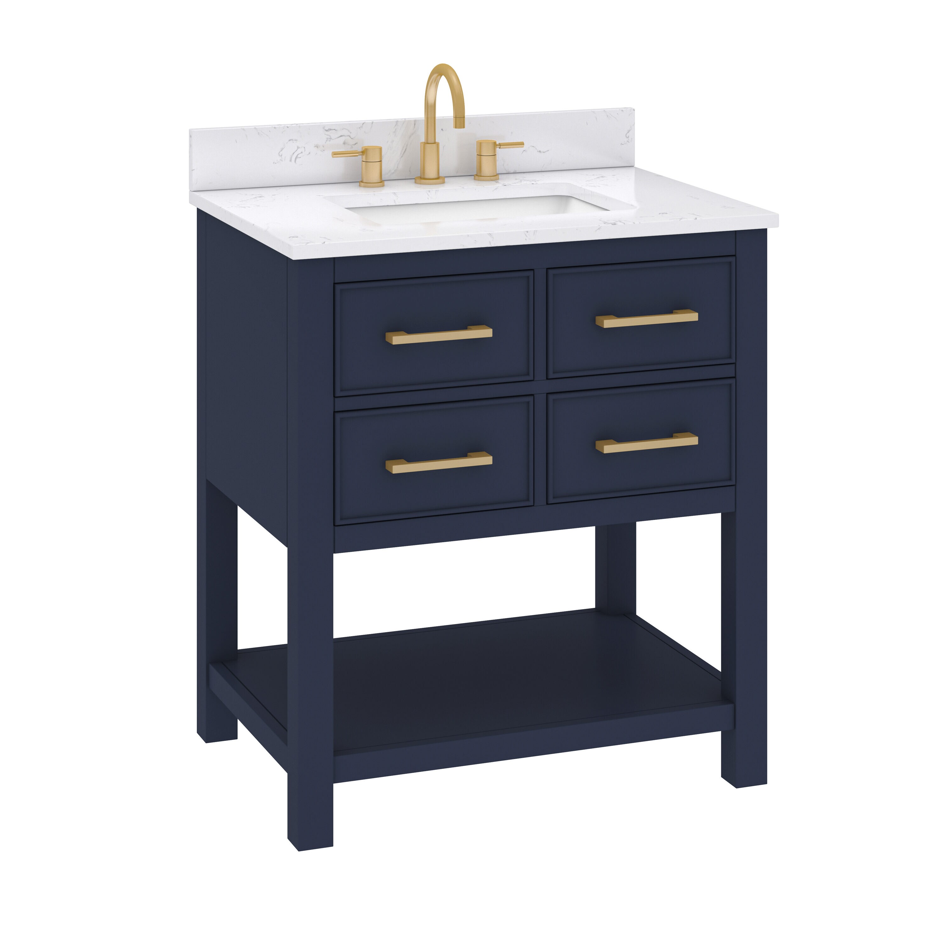 Navy Blue and Gold 31'' Single Bathroom Vanity with Engineered Marble Top