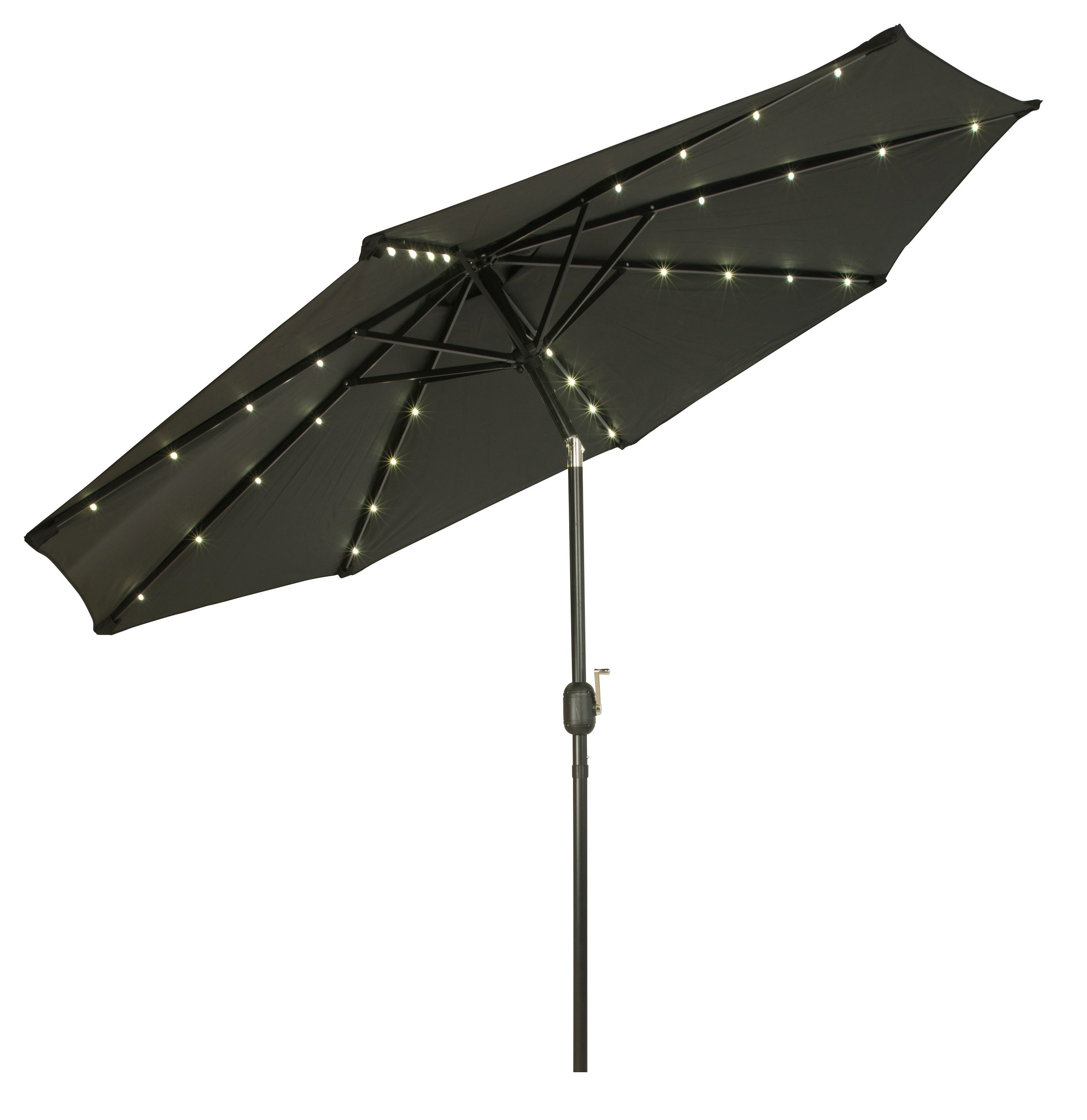 Trademark Innovations PATUMB-LED-BL 9-ft Steel Black Push-button Tilt Market Patio Umbrella with Lights