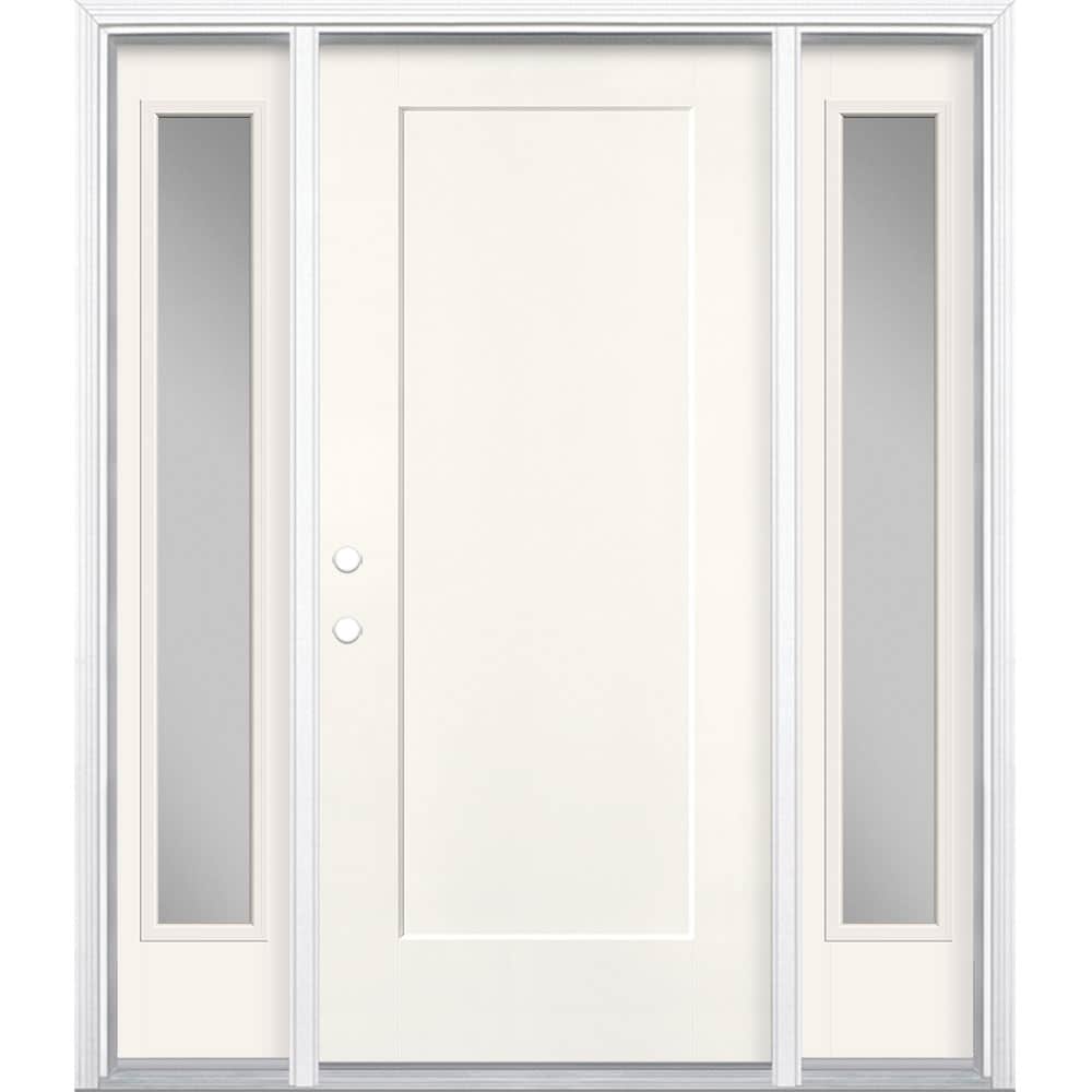 Masonite 60-in x 80-in Fiberglass Right-Hand Inswing Arctic White Painted Prehung Single Front Door with Sidelights with Brickmould Insulating Core -  5204277