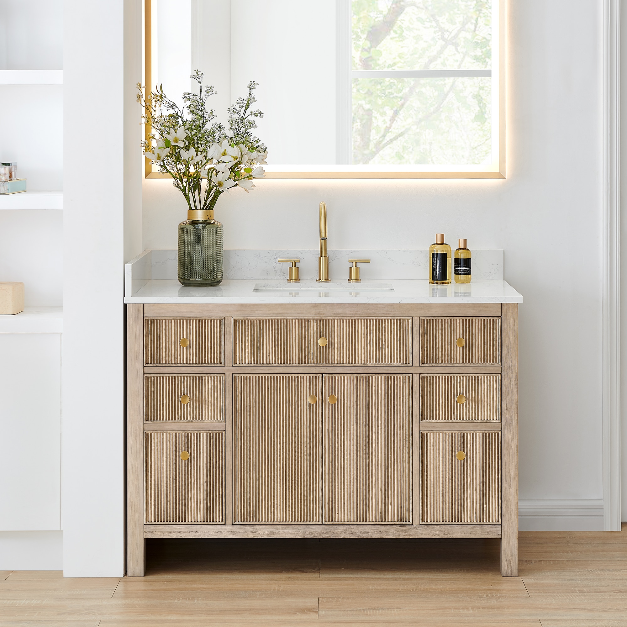 Altair 567048-NK-GW-NM Cerrito 48-in Natural Oak Undermount Single Sink Bathroom Vanity with Grain White Engineered Stone Top