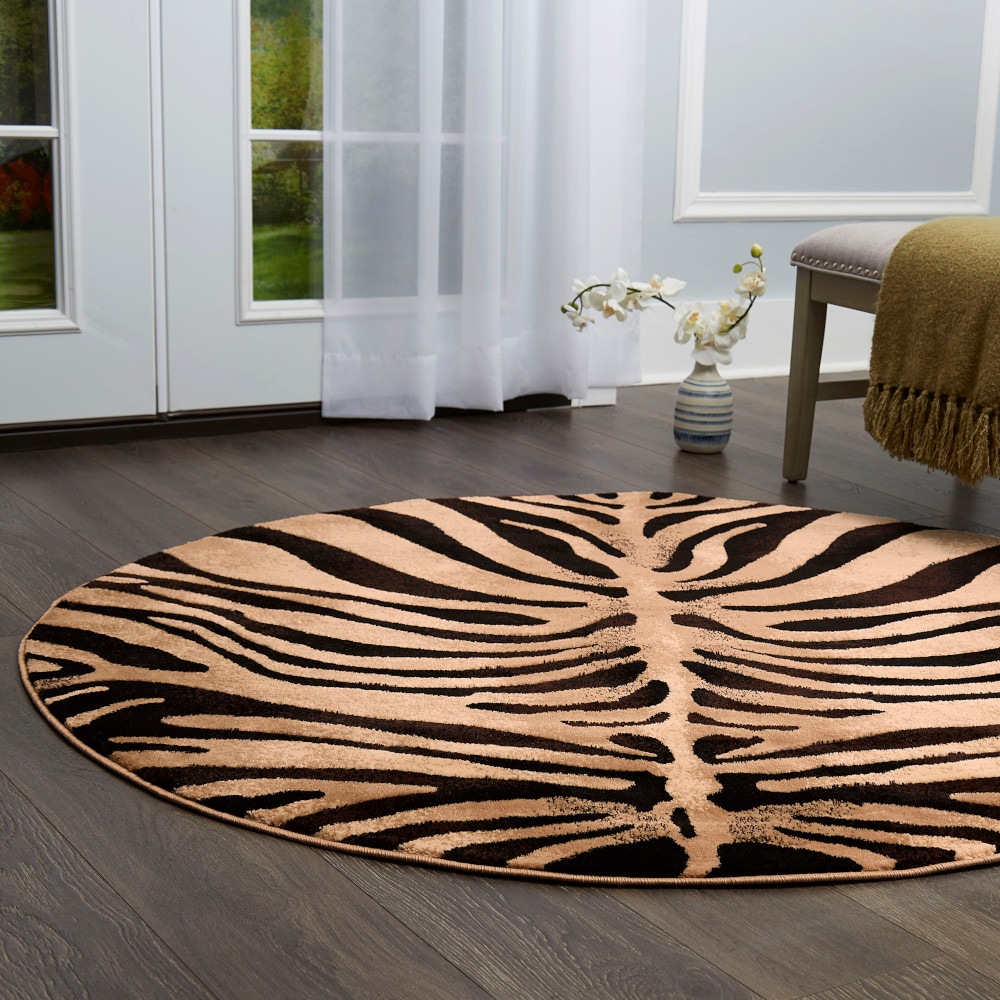 Home Dynamix 6NR-HD5388-457 5 x 5 (ft) Loomed Polypropylene Black Round Indoor Animal print Area rug