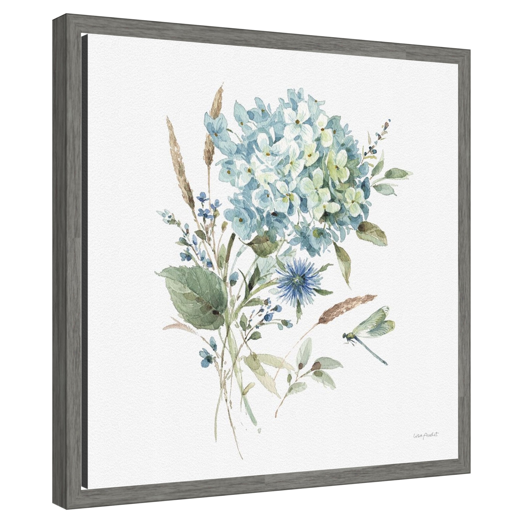 Amanti Art  Bohemian Blue 03A (Floral Bouquet) by Lisa Audit Framed Canvas Wall Art Print 16 W x 16 H in.