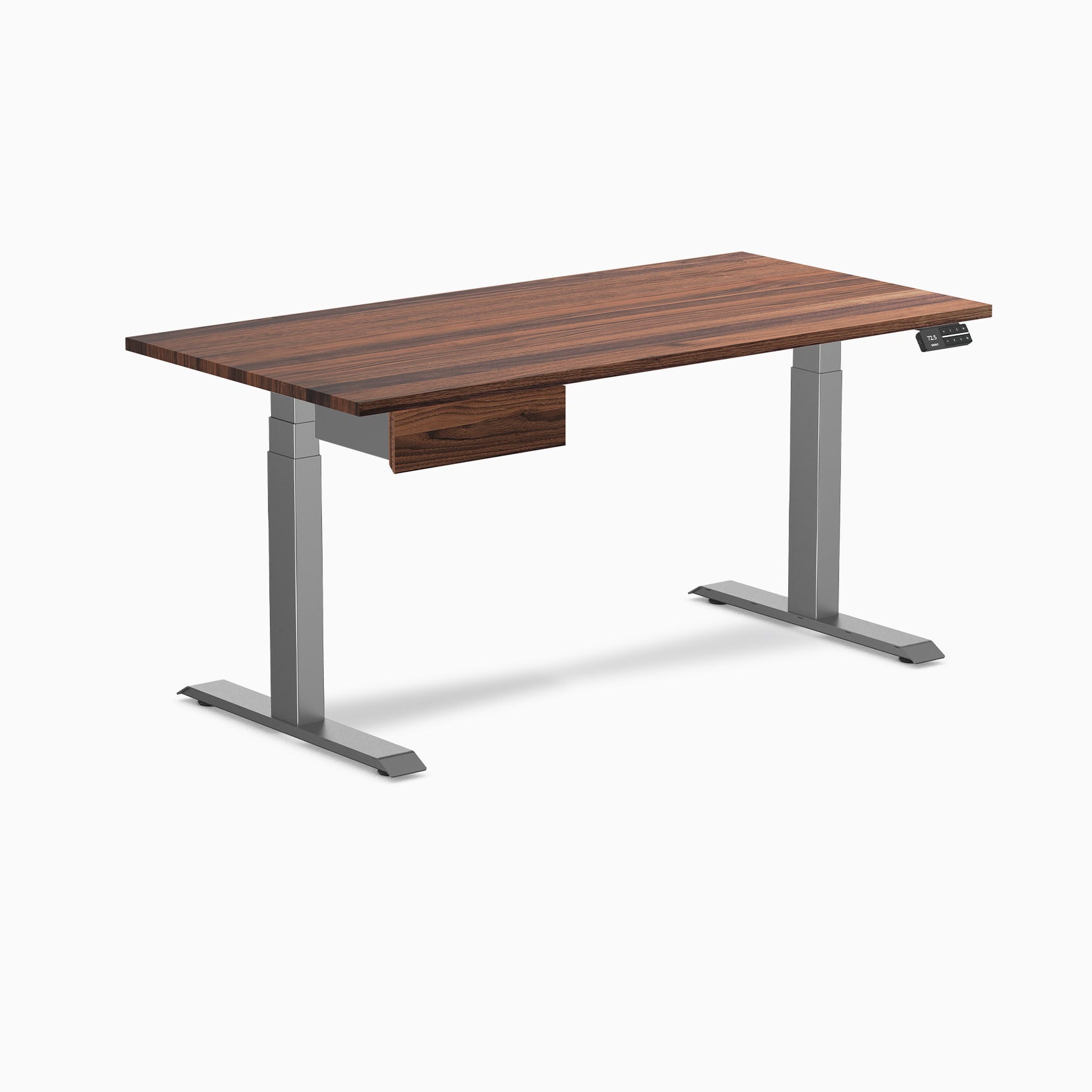 Desky Dual Hardwood Standing Desk With Drawer - Walnut / 60 x 30 inches / Space Gray | 51641894011247